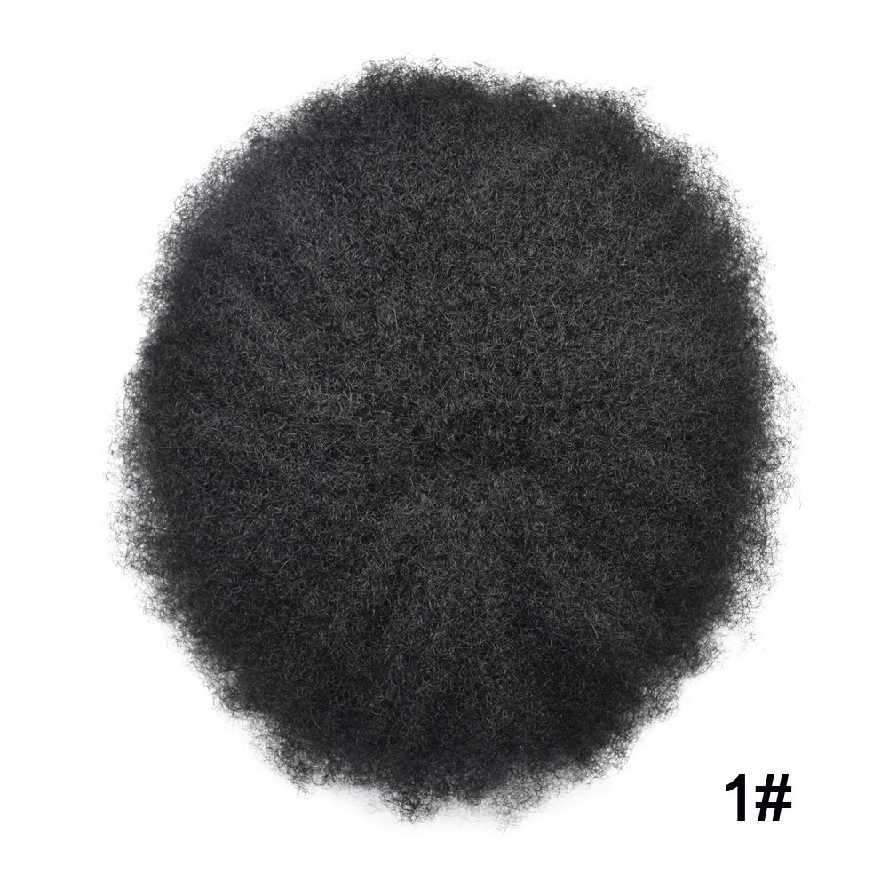 Natural Afro Toupee for Black Men - 8''X10'' Cuttable Human Hair Piece for African American - 100% Human Hair Curly Toupee for Hair Loss (6mm Wave, 1# Jet Black) - Perfect for Daily Wear, Special Occasions & Hair Restoration
