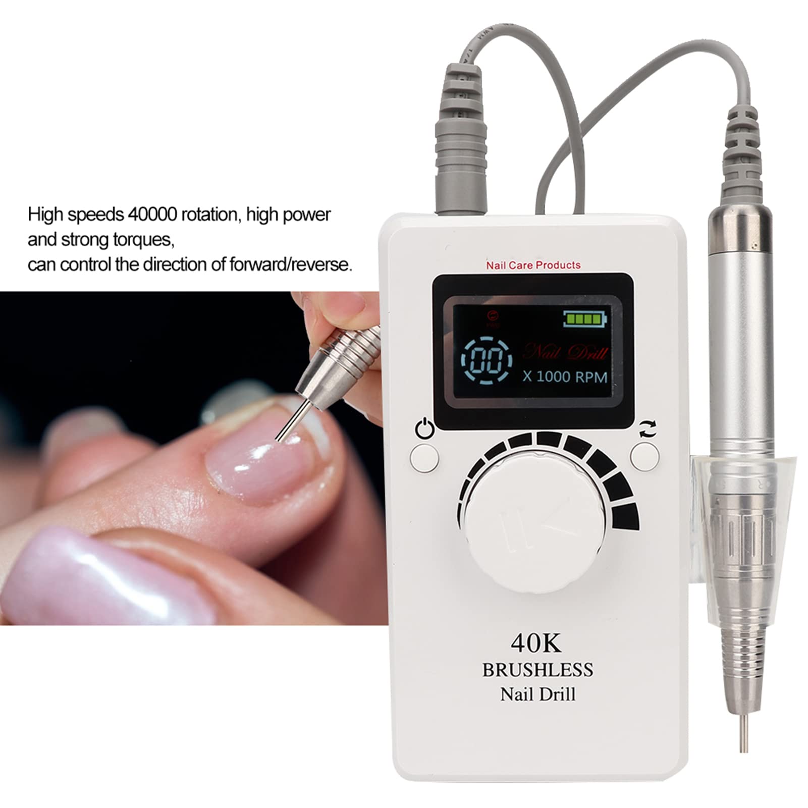 Professional Electric Nail Drill Kit - 40000 RPM Portable Nail Grinding Machine for Acrylic Nails, Manicure & Pedicure | Perfect for Nail Salon, Home DIY & Professional Use | Rechargeable Nail File with Multiple Attachments (US Plug)