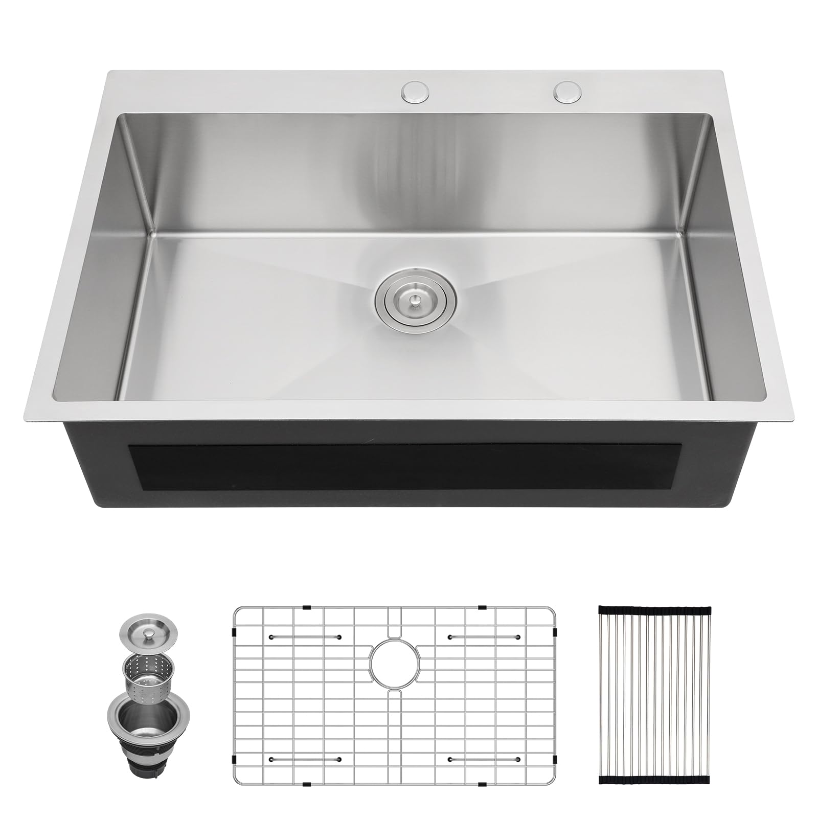 33x22 Drop In Kitchen Sink - Couoko Stainless Steel 16 Gauge 33 Inch Single Bowl Round Corner Topmount Sink, Deep Basin Overmount for Modern and Compact Kitchens