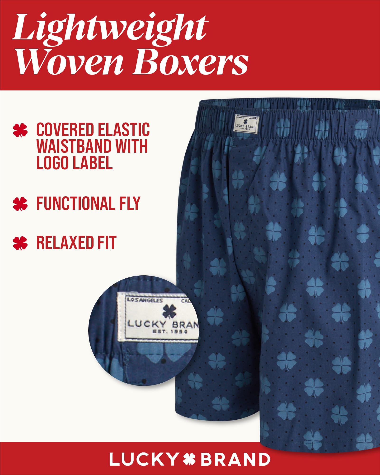 Lucky Brand Men's Boxer Shorts 3-Pack - Soft Woven Cotton Underwear with Functional Fly, Breathable & Lightweight (S-XL) - Perfect for Everyday Wear, Workout and Travel