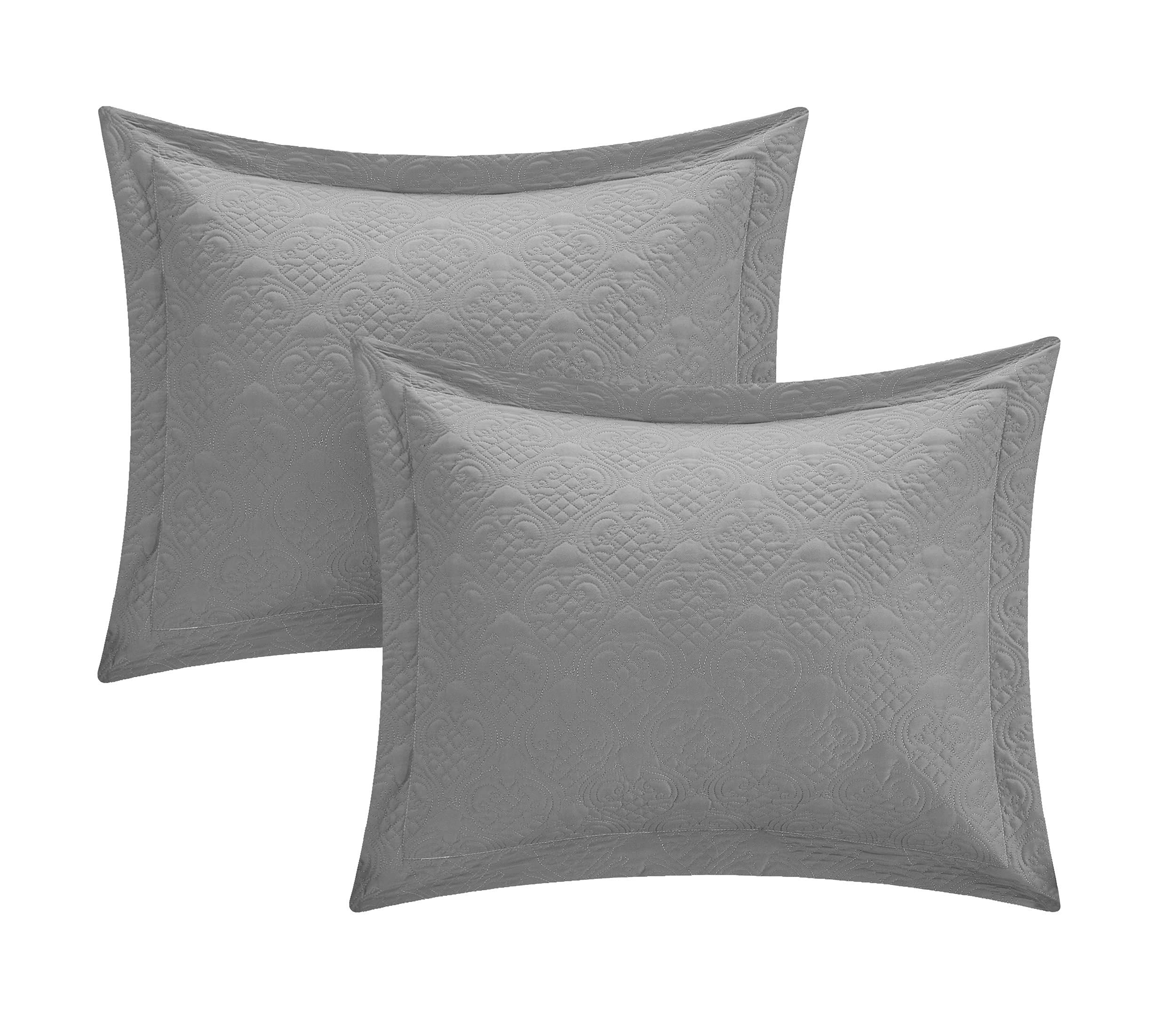 Chic Home 4-Piece Barcelo Traditional Embroidery Quilt Set with Embroidered Decorative Pillow - King Size, Grey - Luxury Bedding for Master Bedroom & Guest Room