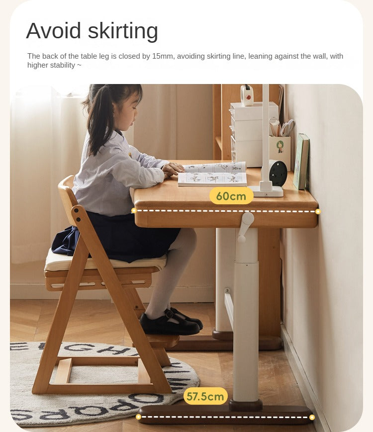 Beech Solid Wood Adjustable Height Kids Study Desk with Hand Crank Lift - Perfect for Homeschooling, Online Learning & Children's Homework Station
