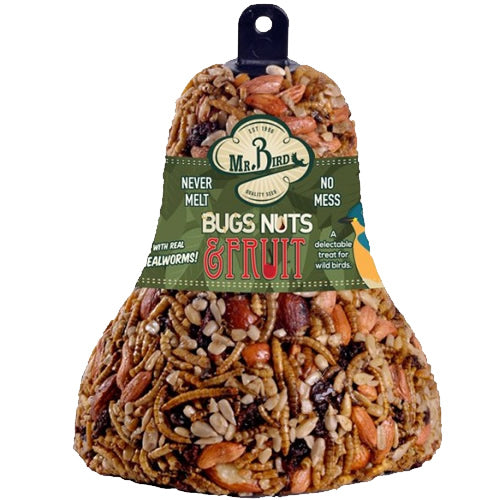 Premium Bird Seed Bells for Wild Birds - Nut, Fruit & Bug Blend - Set of 3 Hanging Feeders for Garden, Backyard & Outdoor Bird Watching