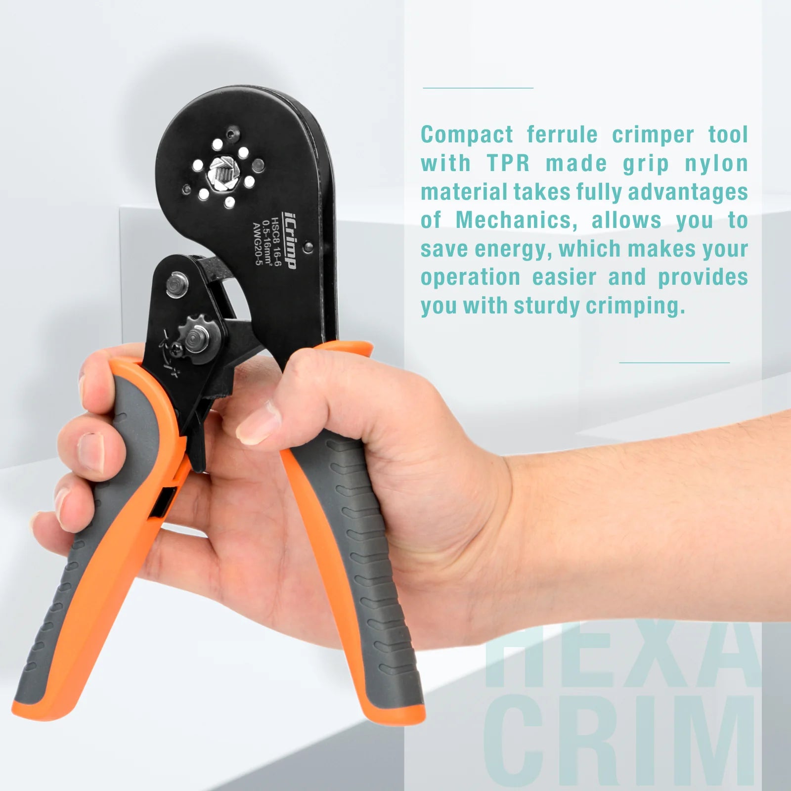 HSC8 16 6 Self-Adjusting Ferrule Crimper Tool for AWG20-5 Bootlace Ferrules - Perfect for Electrical Wiring, DIY Projects, and Professional Cable Termination