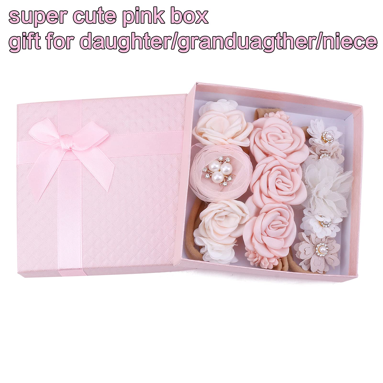 Baby Girl Floral Headband Set - 3 Pack Nylon Flower Crown Hairbands with Elastic Stretch Fit | Cute Hair Accessories Gift for Toddler Girls (YM7) | Perfect for Birthday Parties, Photo Shoots & Daily Wear