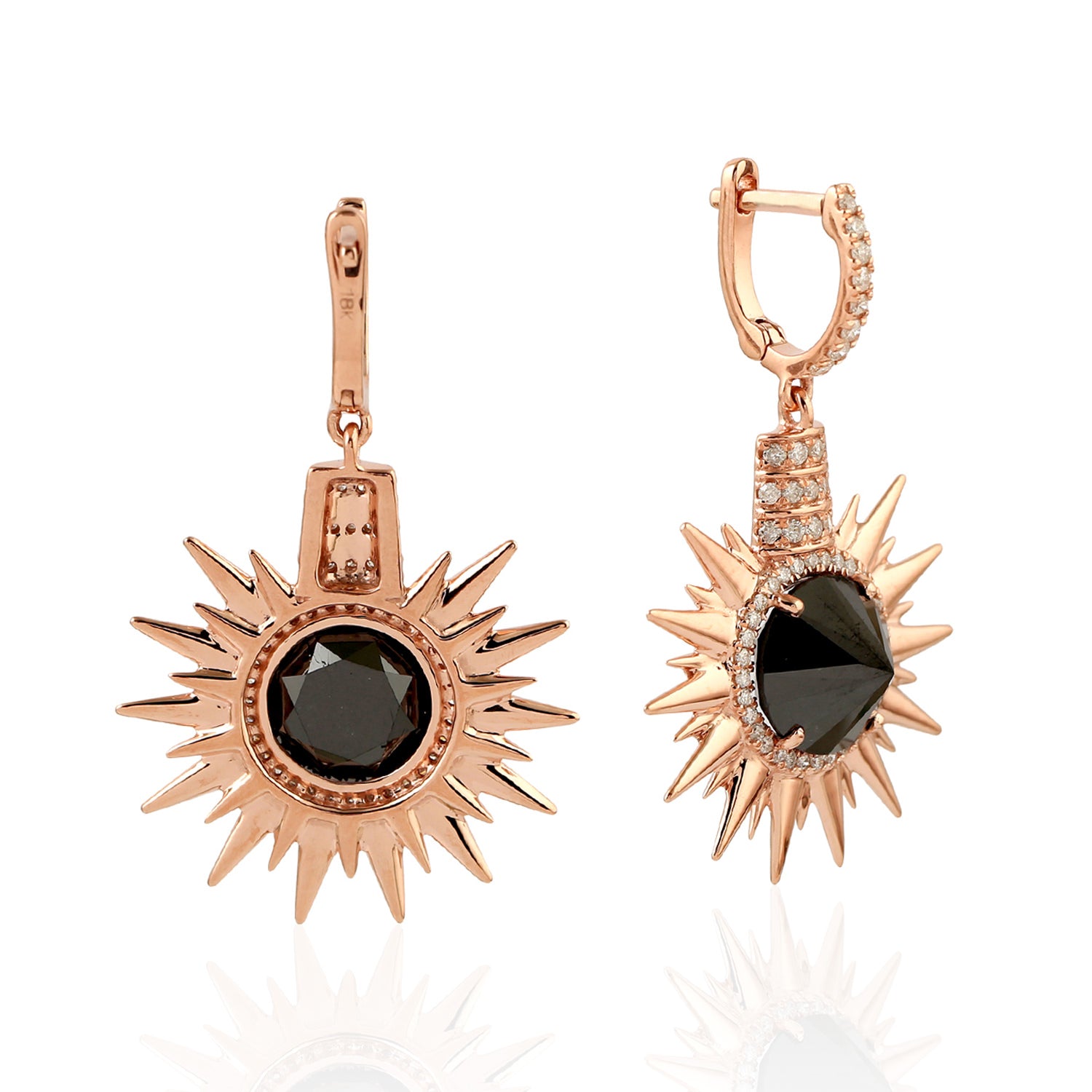 18K Rose Gold Prong Set Diamond Sunburst Designer Dangler Hoop Earrings - Elegant Jewelry for Women, Perfect for Weddings, Parties & Special Occasions
