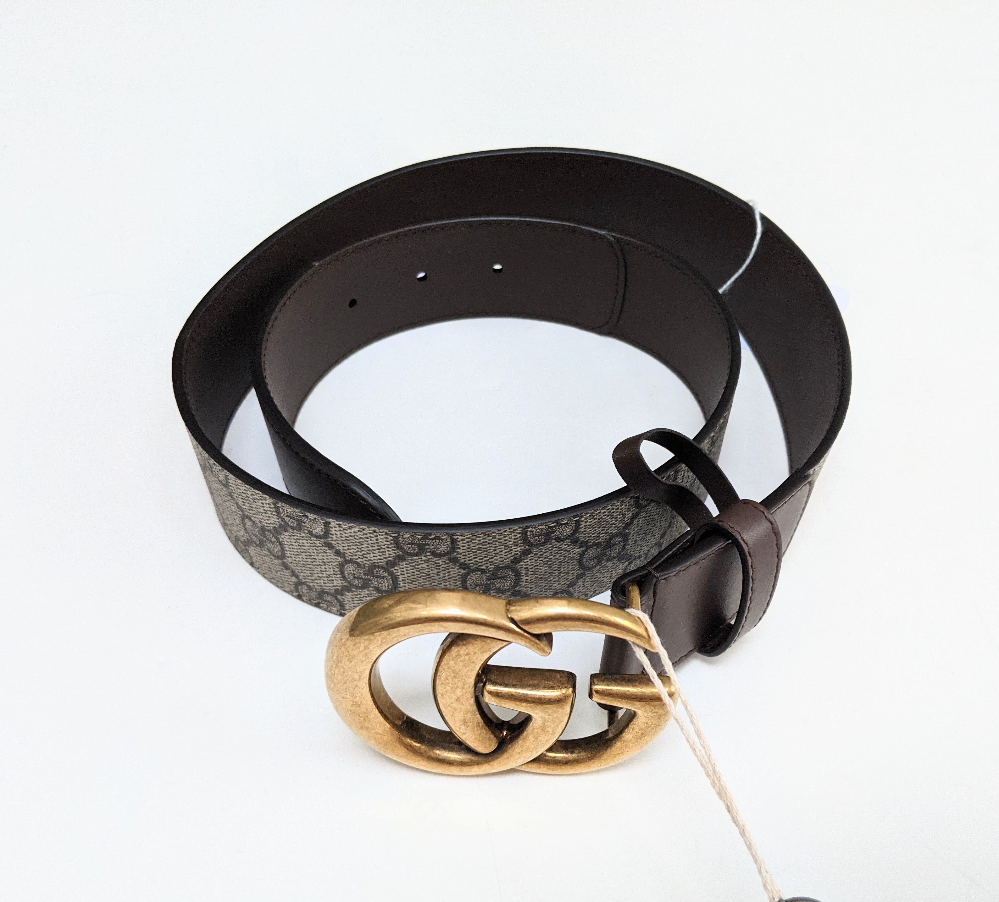 Gucci GG Supreme Brass Buckle Canvas & Leather Belt 4cm - Stylish Brown Unisex Waistband for Jeans, Dresses & Formal Wear