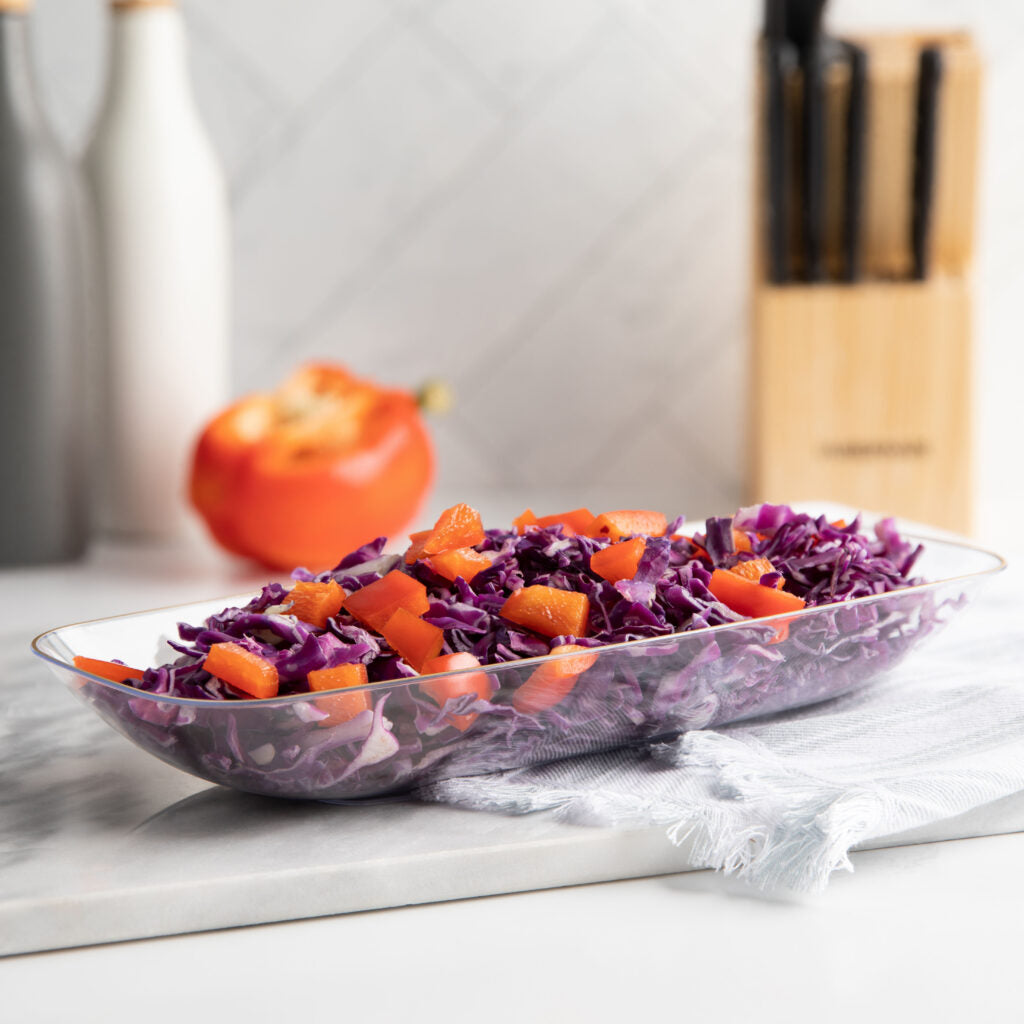 Clear and Gold Organic Rectangular Plastic Salad Bowl - 1 Count - Perfect for Healthy Meals, Parties, and Eco-Friendly Dining