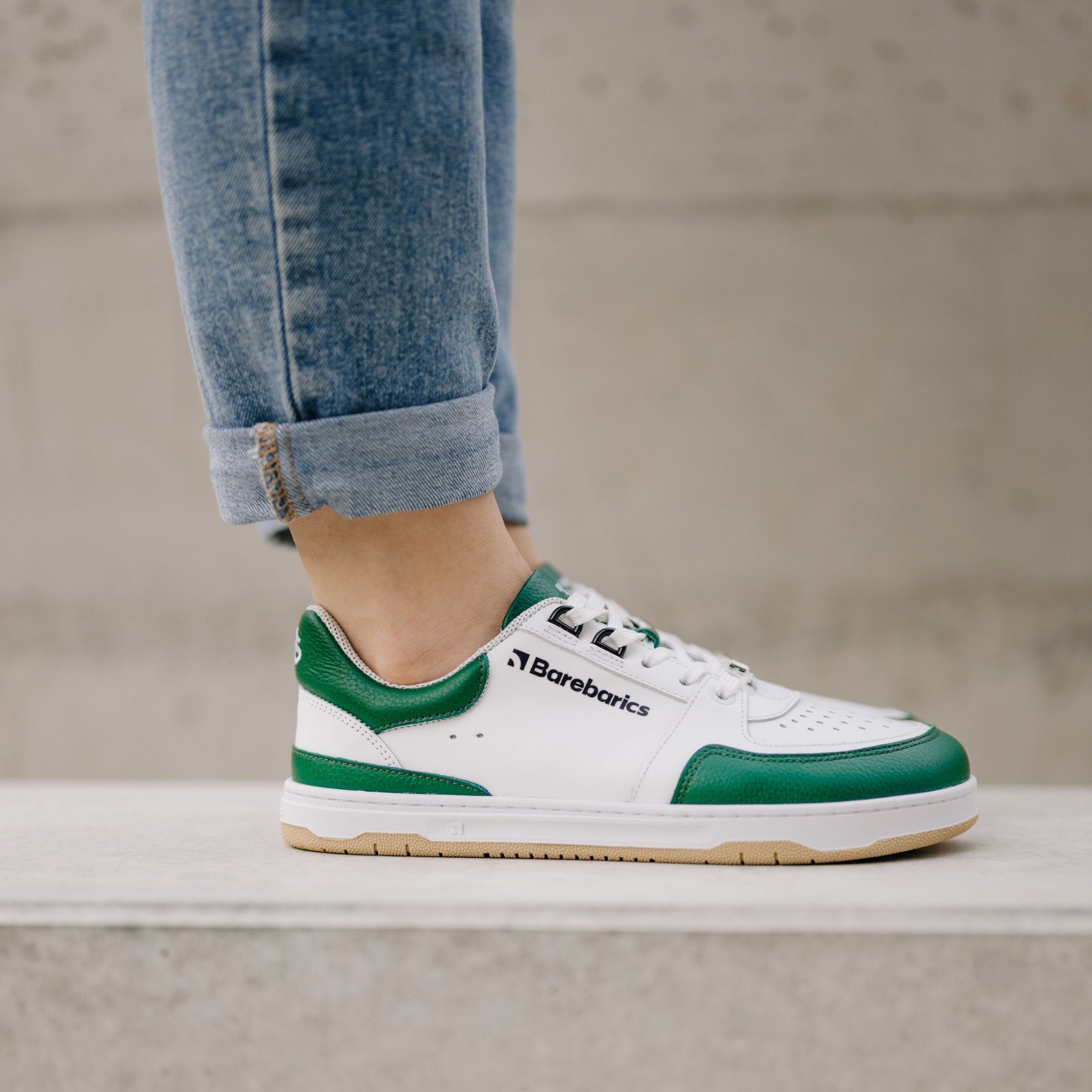 Barefoot Sneakers for Men & Women - Barebarics Wave White & Dark Green Minimalist Shoes | Lightweight, Flexible & Comfortable for Running, Walking & Gym Workouts