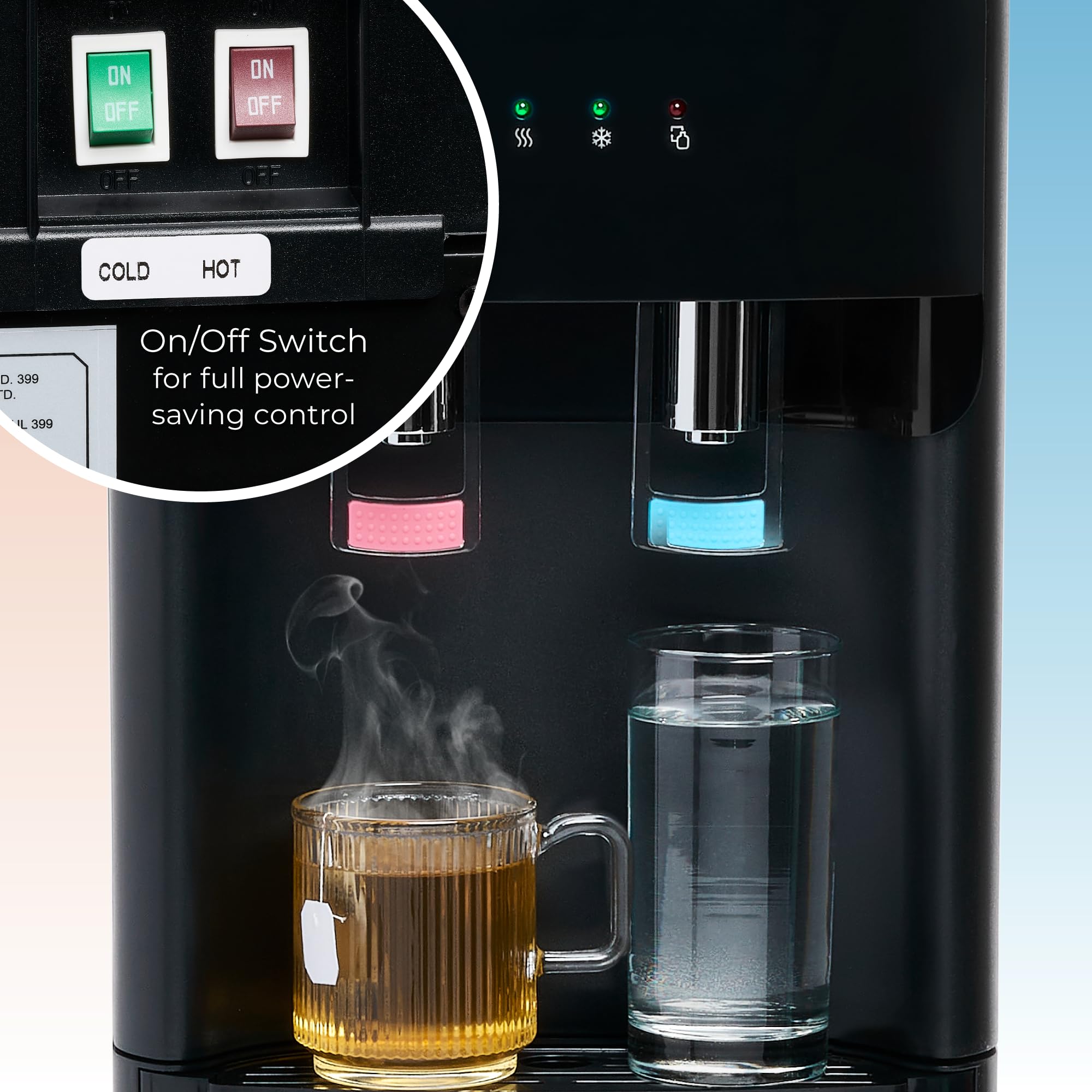 Igloo Hot and Cold Water Cooler Dispenser - 3/5 Gallon Bottle Capacity - Dual Temperature Spouts with Child Safety Lock - Bottom Loading Design (Black) - Perfect for Office, Home, and School Hydration