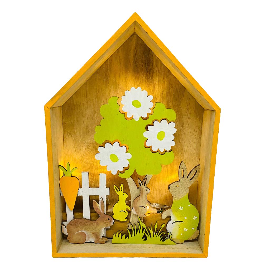 MAOSUO Wooden Easter Bunny House Decor - LED Night Light for Home, Nursery & Holiday Decorations | Perfect for Easter Gift, Spring Home Decor & Kids Room Lighting