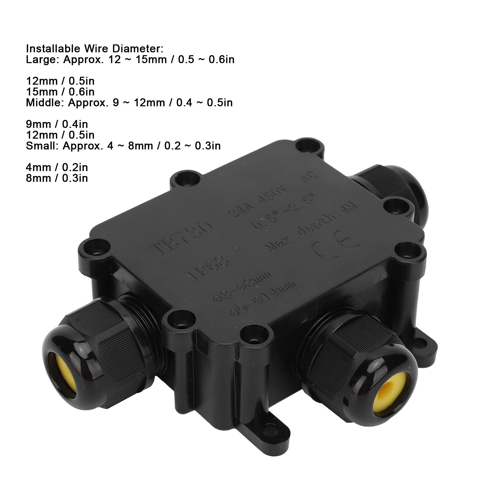 IP68 Waterproof 3-Way Outdoor Electrical Junction Box for Coaxial Cable Connectors - Ideal for Outdoor Wiring, Security Cameras & Solar Panel Installations