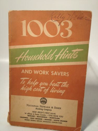 1003 Household Hints Vintage 1947 Advertising Book from New Jersey - Perfect for Collectors, Home Decor & Historical Research