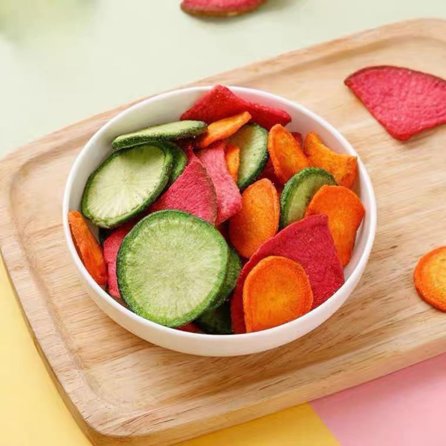 Crunchy Mixed Radish Chips - 7.76oz (220g) Dried Vegetable Snack with Carrot, Green & Red Radish | Healthy Vegan Gluten-Free Snacks | Perfect for Holidays, Parties & On-the-Go