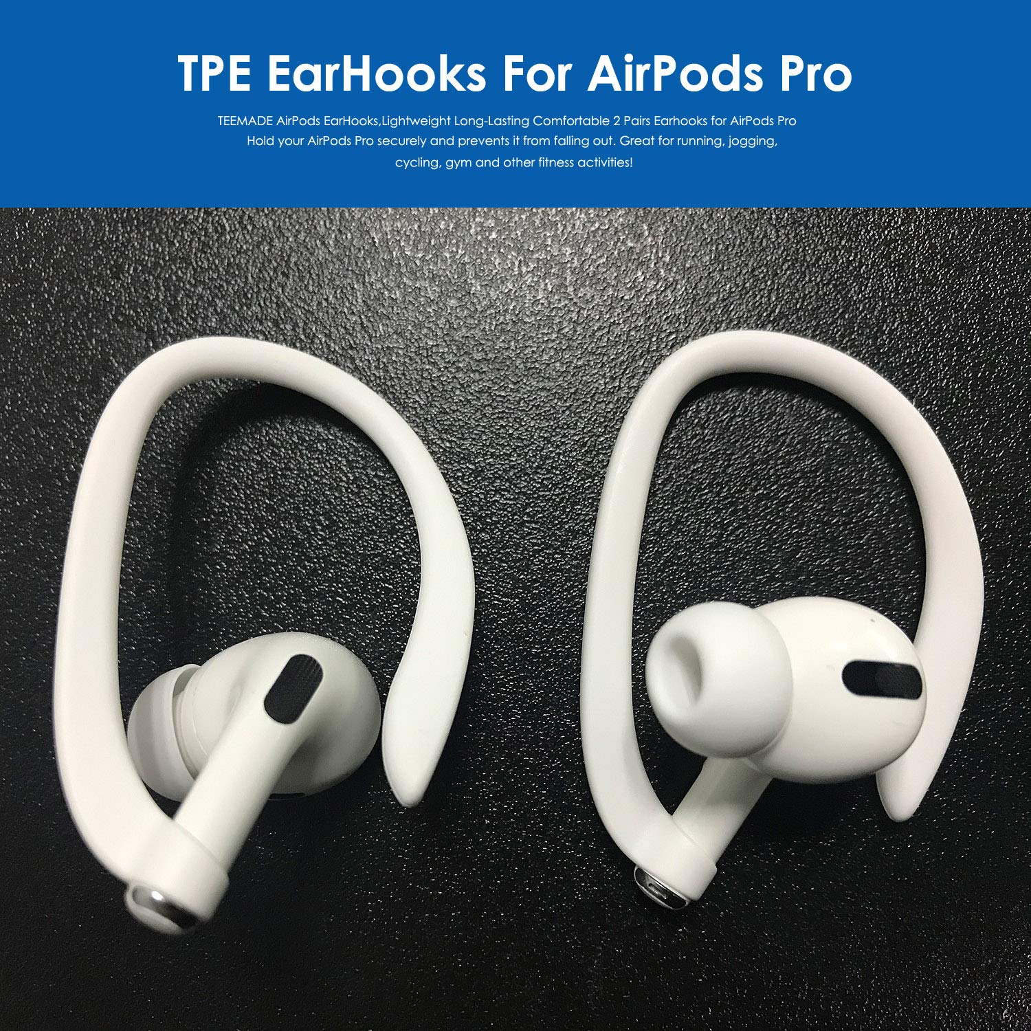 4 Pack AirPods Ear Hooks for AirPods 1/2/Pro - Secure Fit Sports Accessories for Running, Gym & Workout - TEEMADE Anti-Slip Silicone Earbud Covers (White)