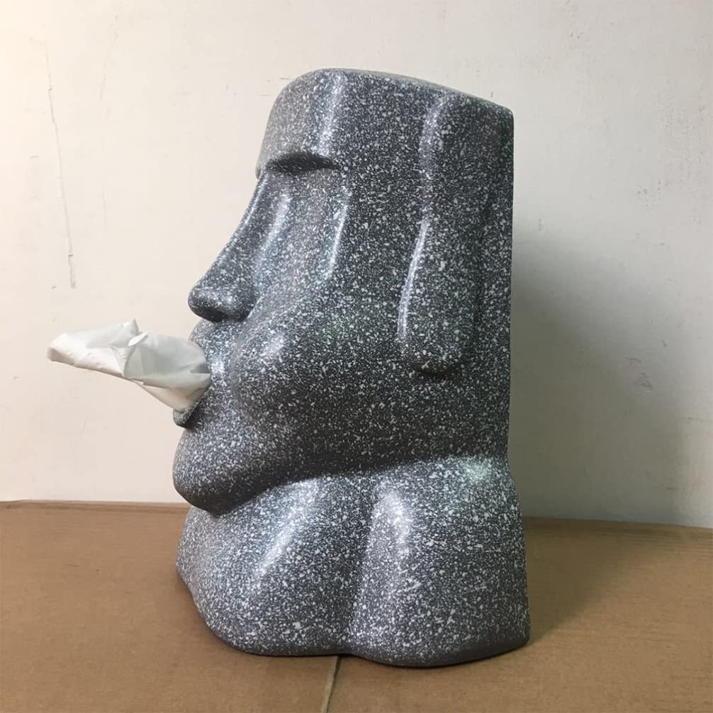STOBAZA Decorative Tissue Box Holder - Easter Island Statue Design for Home & Office | Creative Paper Towel Dispenser & Storage Tray for Living Room, Bathroom, Kitchen