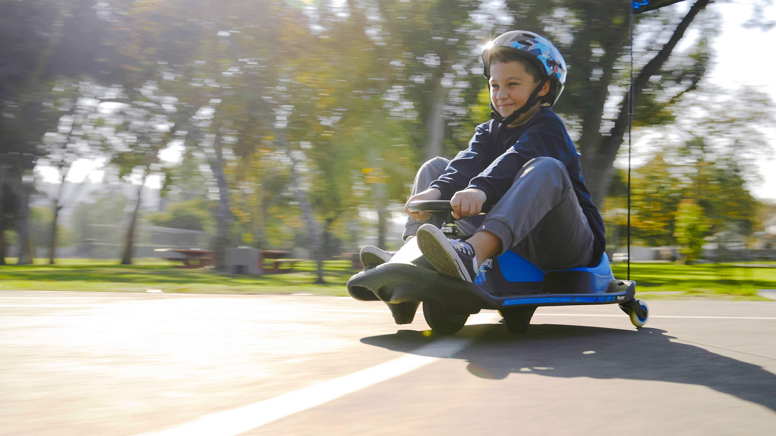 **Razor Crazy Cart Shift Electric Drifting Go Kart for Kids Ages 6+ (Low Speed) & 8+ (High Speed) - 12V Battery, High/Low Speed Switch, Easy Drift System - Max 120 lbs, Black/Blue | Hover-1 Buggy Attachment for 6.5
