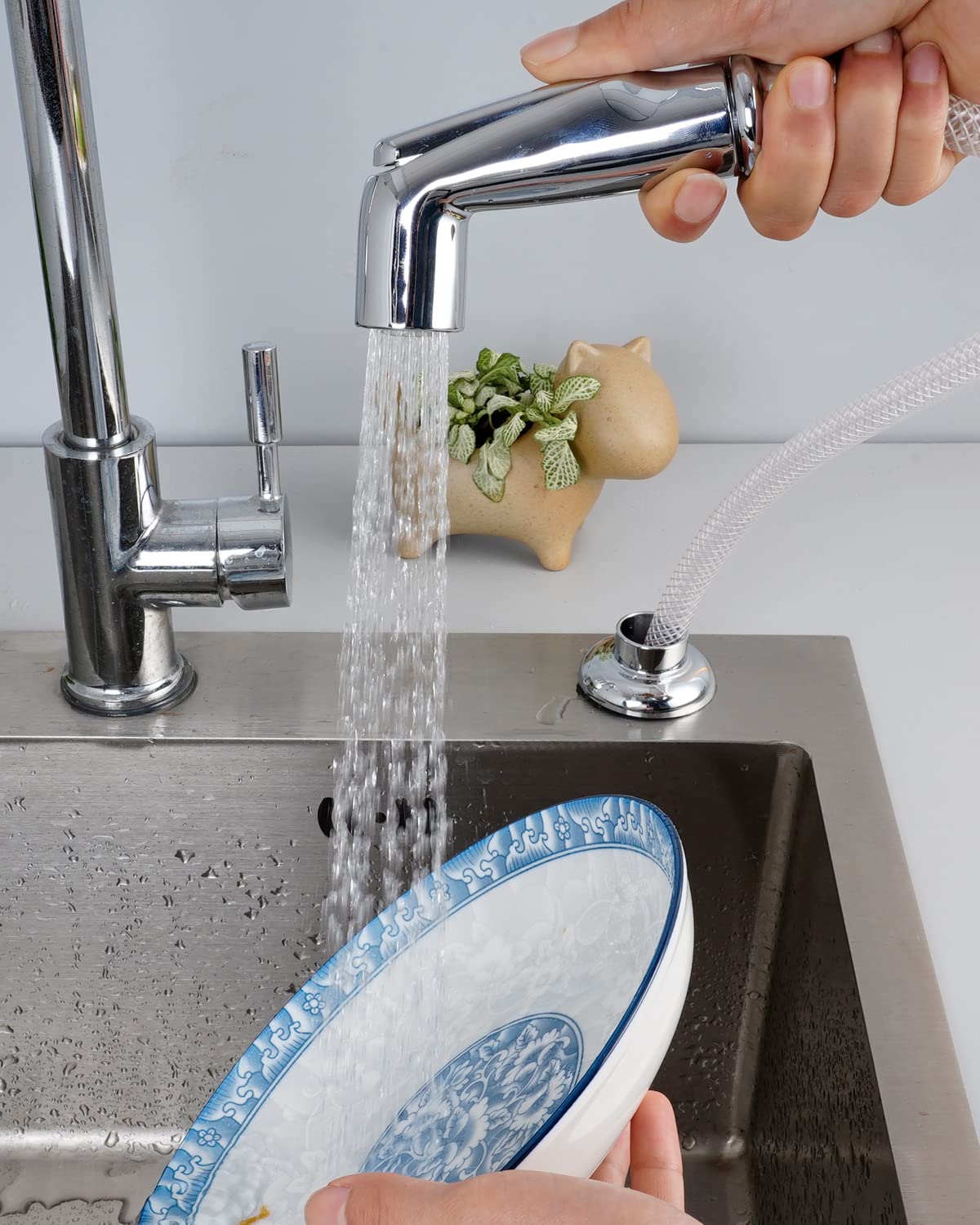 Hygie Rinse Universal Kitchen Sink Sprayer Attachment with Hose and Holder Set - Chrome Finish Side Spray Head Replacement for Moen & Delta Faucets | Perfect for Washing Dishes, Cleaning Vegetables, and Rinsing Sinks