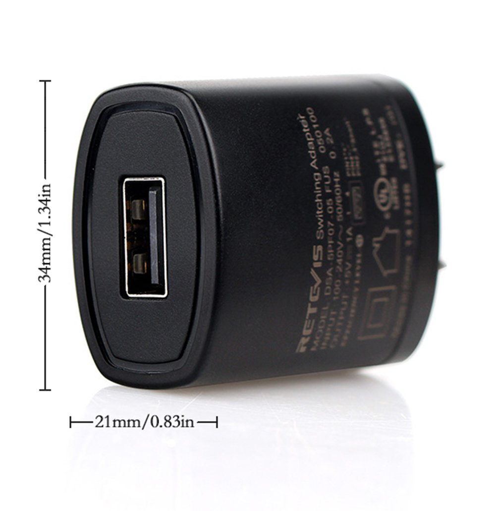 Retevis H-777 5V 1A USB Charger Adapter for Walkie Talkies & FM Radios - Compatible with Retevis RB48, H777S, RT86, RT68, NR10, RT27, RT19, RT18, RT49, RT49P, RT17, RT47, RB26 & Retekess V-112, V-115 (1 Pack) - Perfect for Outdoor Adventures, Security Work, and Emergency Communication