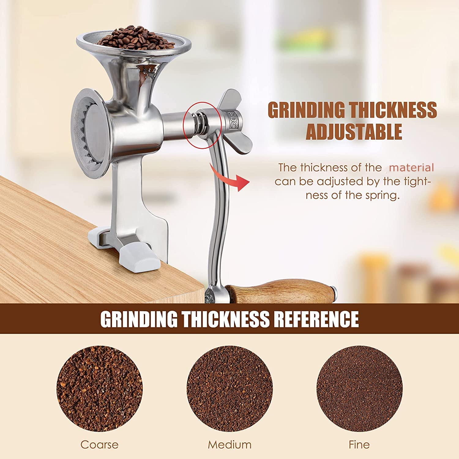 Premium Stainless Steel Manual Grain Mill - Adjustable Hand Crank Coffee Grinder for Beans, Spices, Pepper & Corn | Perfect for Home Brewing, Camping & Off-Grid Living