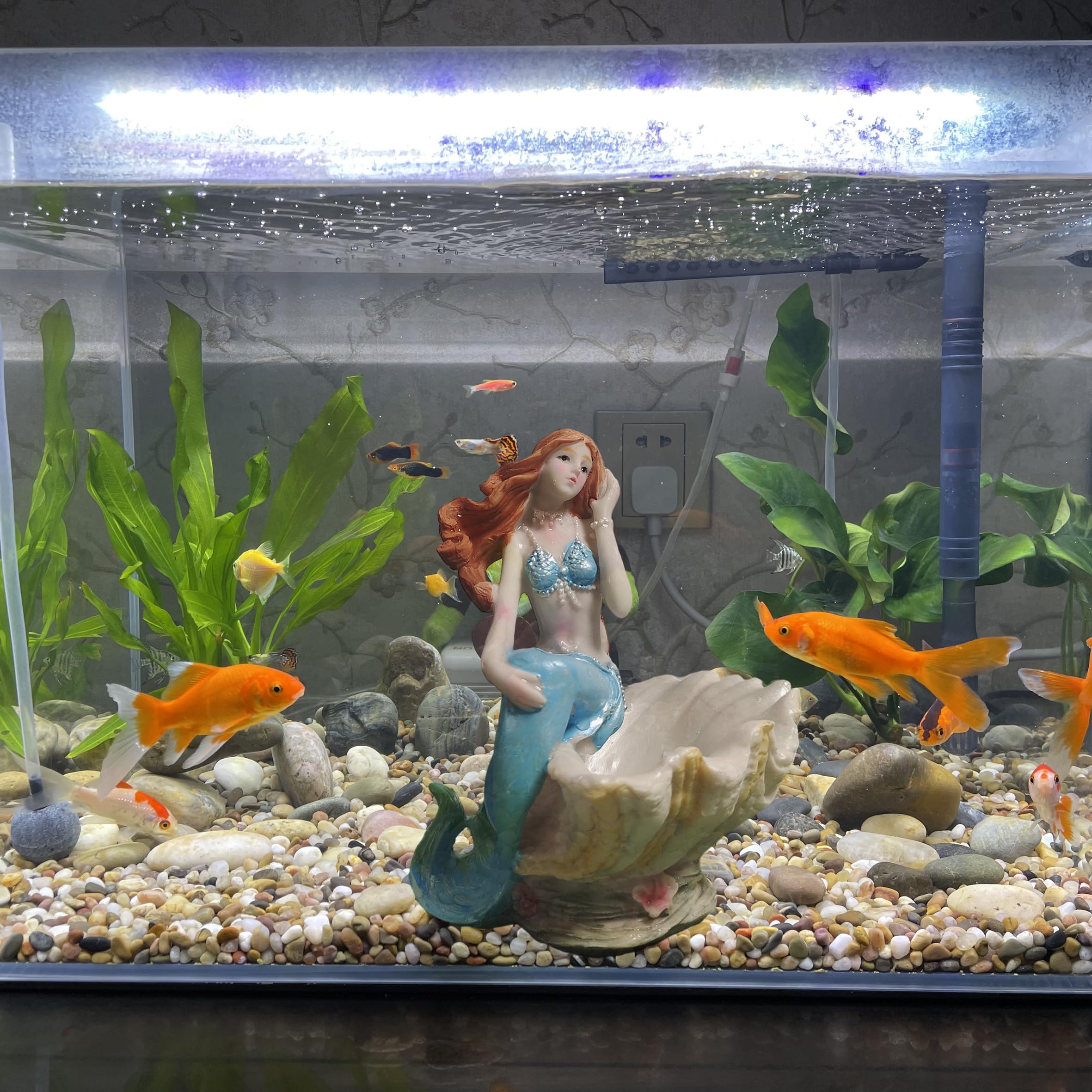 Blue Mermaid Figurine Resin Statue - Mediterranean Style Shell Aquarium Ornament, Jewelry Storage Organizer & Fish Tank Decoration - Perfect Gift for Girls & Mermaid Lovers - Great for Home Decor, Bedroom Display, and Aquatic Theme Parties