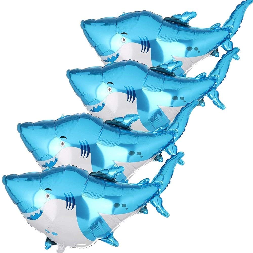 4 Pcs Shark Balloons for Party Decorations - Birthday, Baby Shower & Celebration Supplies | Perfect for Underwater Theme Parties, Kids' Birthdays, and Ocean-Themed Events