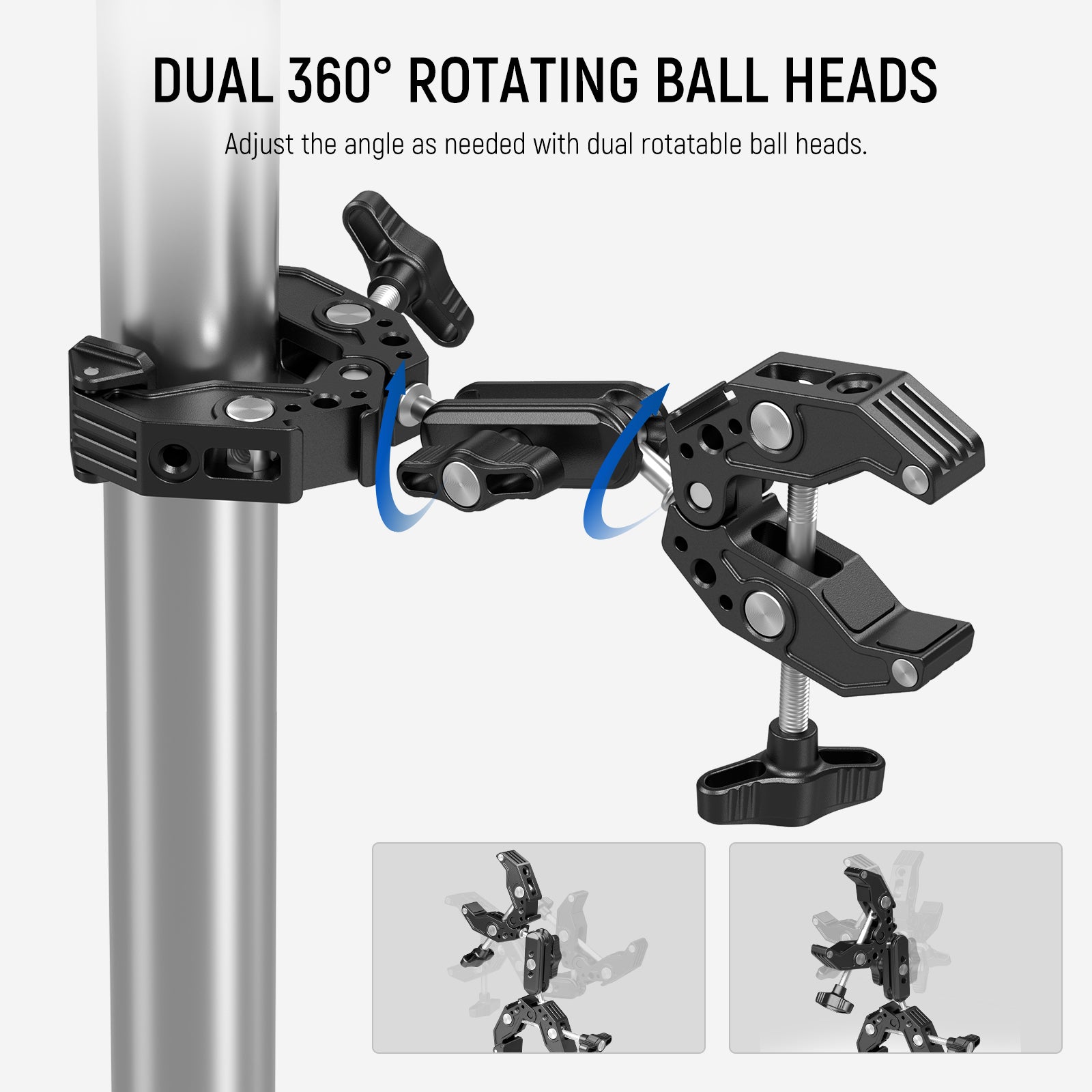 NEEWER UA036 Heavy Duty Double Super Clamp - Adjustable Camera Mount for DSLR, Camcorder, Lighting Equipment - Perfect for Photography, Videography & Studio Setups