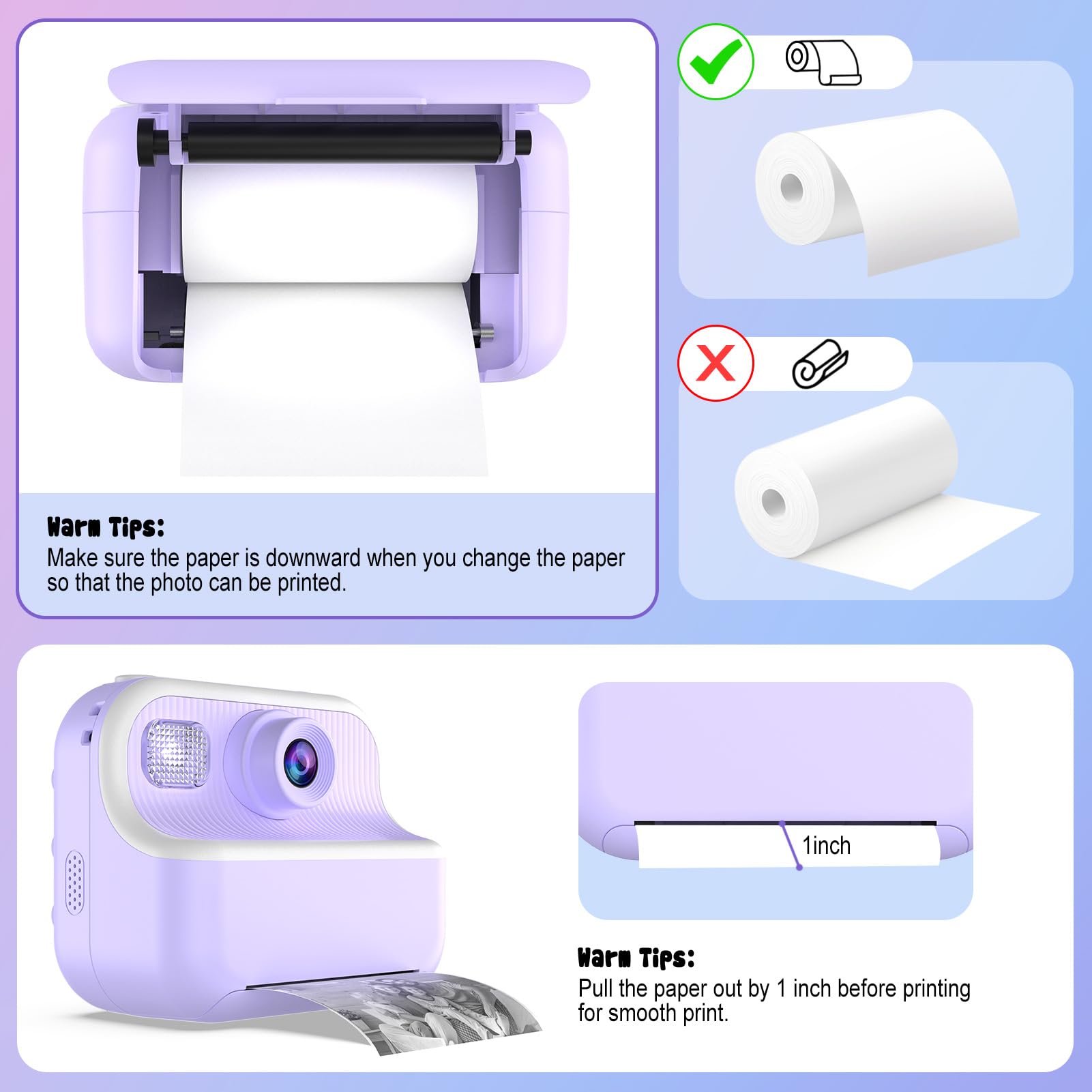 Kids Instant Print Camera Thermal Paper Refill - 6 Rolls Replacement Printing Paper for Toddler Camera | Fun Photo Printing for Parties, Travel & Creative Play