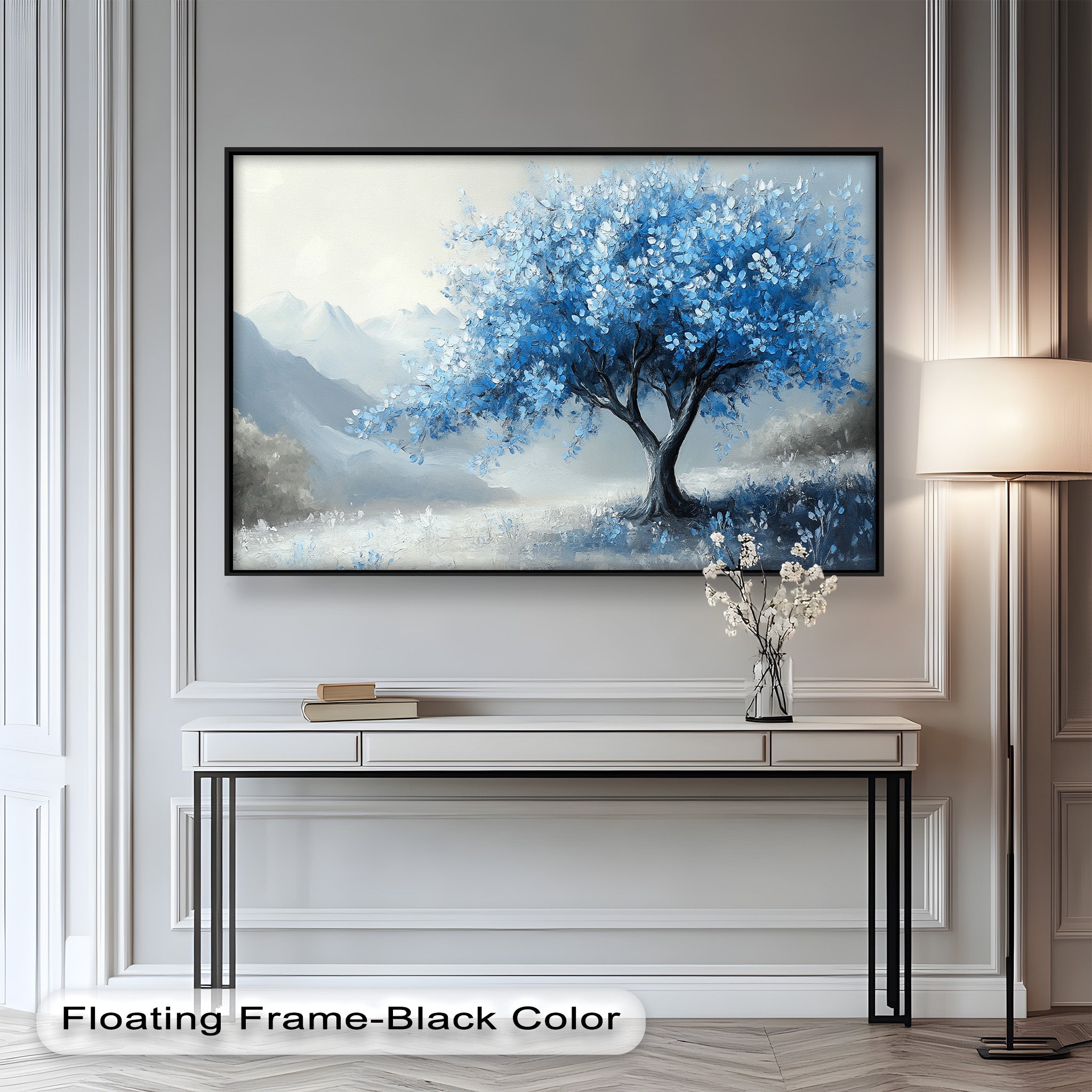 Blue Tree Landscape Oil Painting - Handmade Canvas Art for Home & Office Decor, Living Room Wall Art, Gift Idea