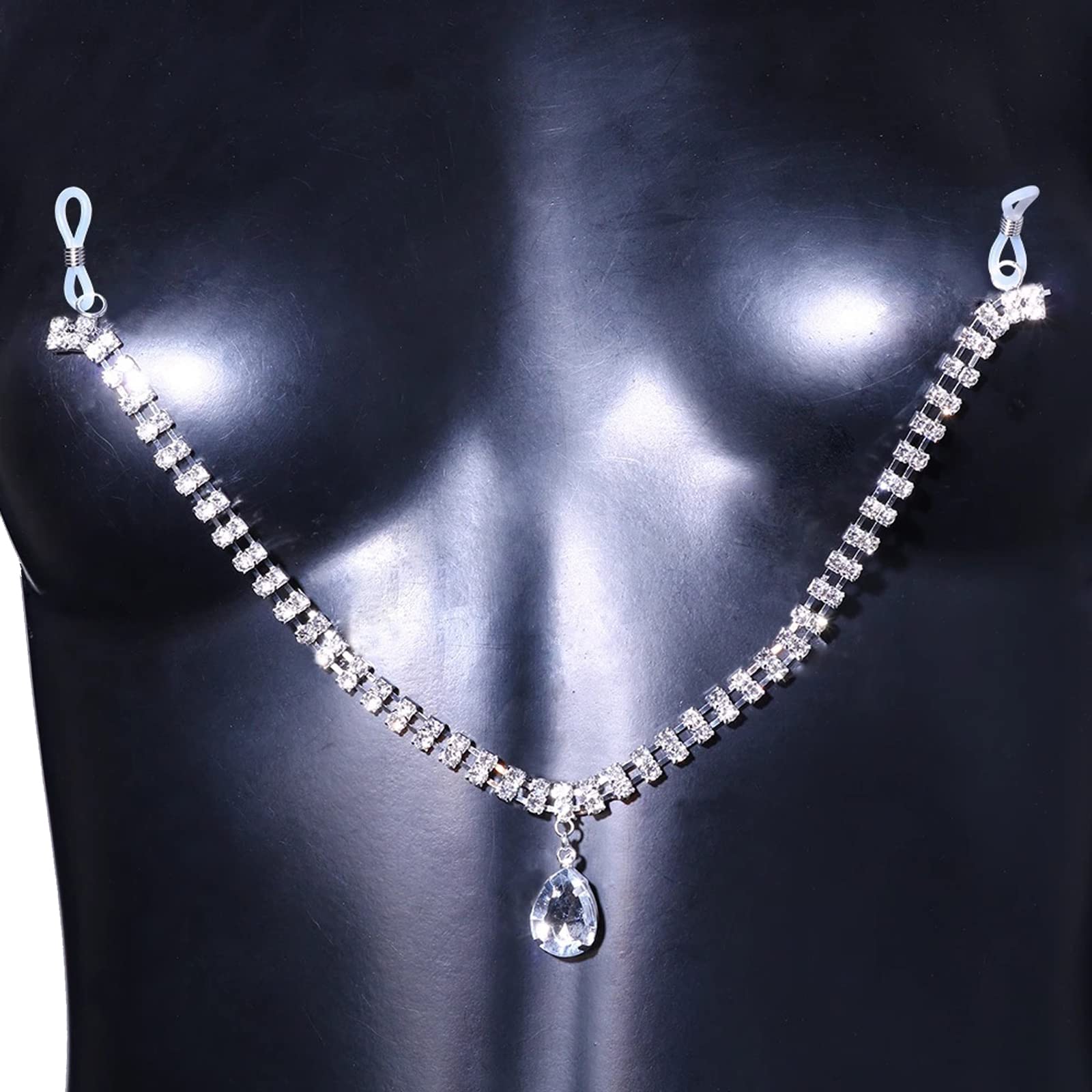 Sparkling Rhinestone Body Chain Jewelry - Crystal Waterdrop Tassel Non-Piercing Nipple Chain for Women | Sexy Lingerie Accessories for Bachelorette Parties, Date Nights & Boudoir Photography