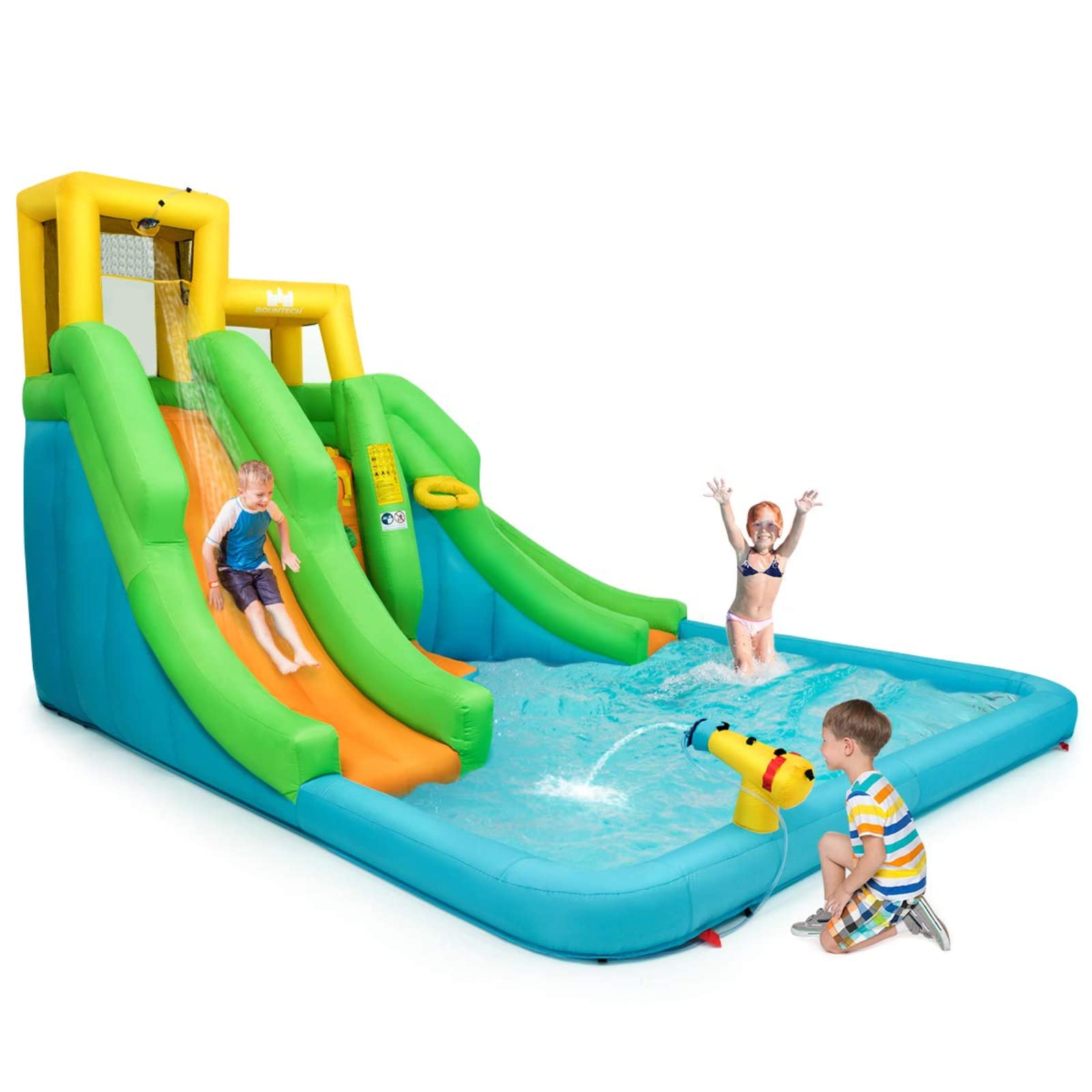 BOUNTECH 6-in-1 Inflatable Water Slide for Kids - Giant Outdoor Water Park with Dual Racing Slides, Climbing Wall | Backyard Summer Party, Birthday Gift, Family Fun (Blower Not Included) | Perfect for Pool Parties, BBQs, and Outdoor Gatherings