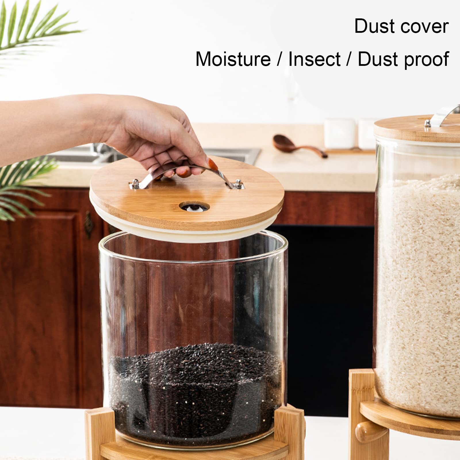 BPA-Free 5L Glass Food Storage Containers with Bamboo Lids - Airtight Cereal, Rice, Flour & Grain Dispenser with Measuring Cup - Perfect for Kitchen Pantry Organization & Bulk Food Storage