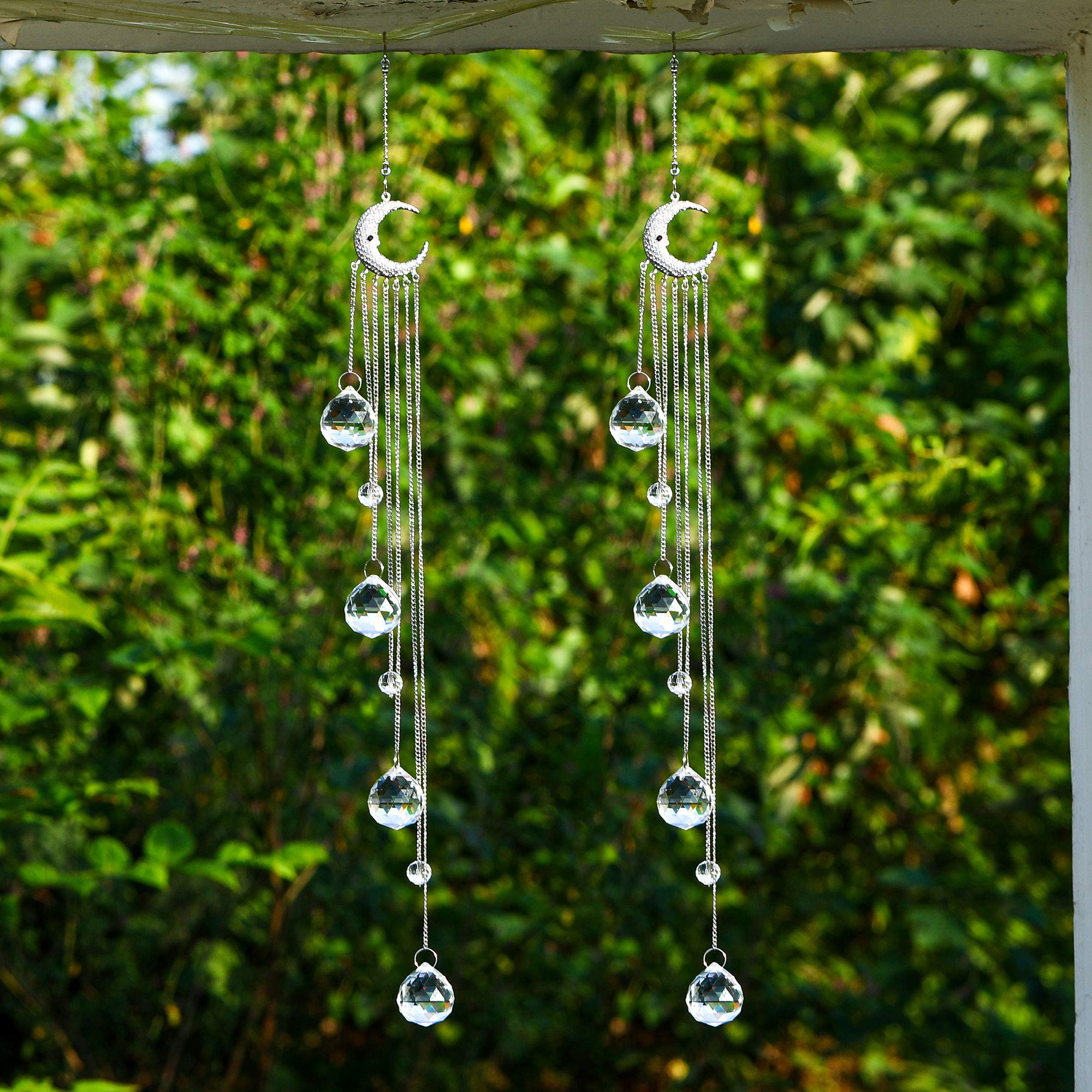 Clear Crystal Suncatcher Ornaments with Moon Decor - Rainbow Maker Crystal Beads Ball Prisms Pendant for Window, Garden & Home Decor - Creates Beautiful Rainbow Light Effects