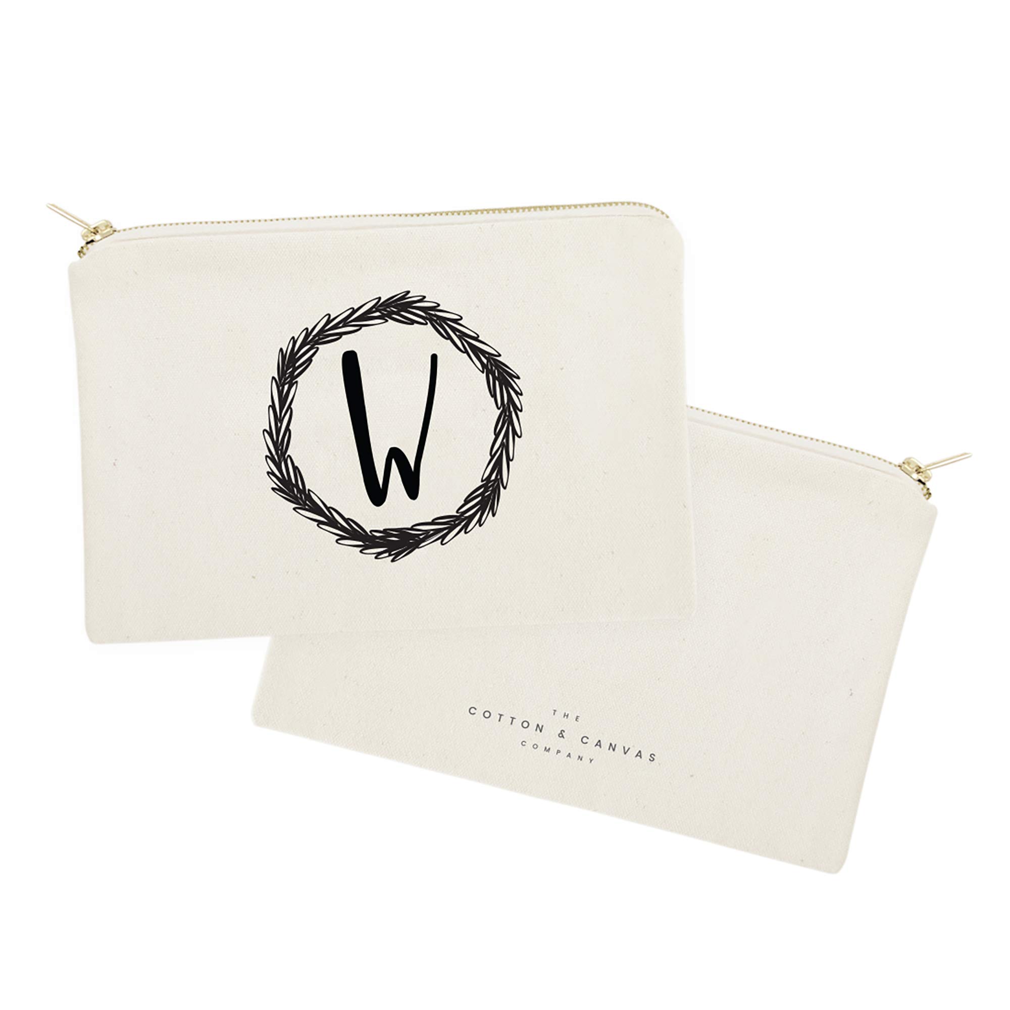 Personalized Monogram Initial W Cosmetic Bag - Cotton & Canvas Travel Makeup Pouch for Women | Perfect for Travel, Gym & Everyday Use
