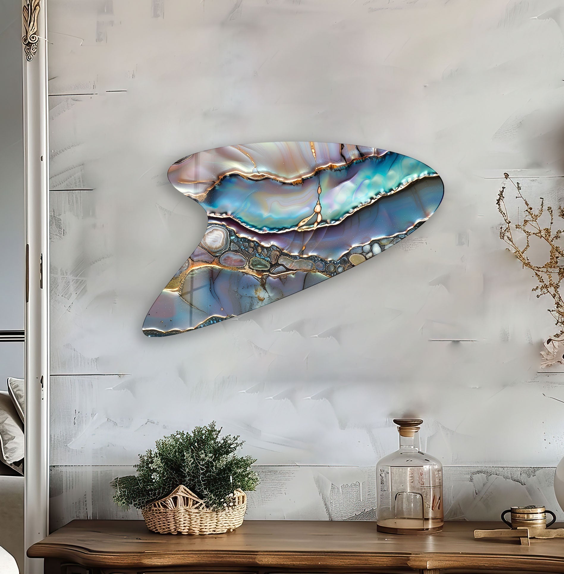 Abstract Purple Marbled Glass Wall Art - Modern Handmade Home Decor for Living Room, Bedroom & Office - Unique Geometric Wall Sculpture for Contemporary Interior Design