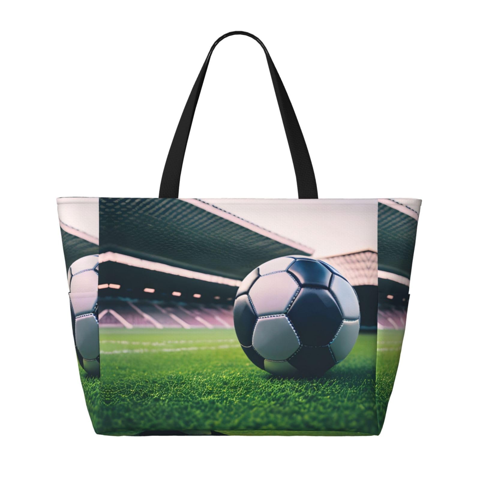 NOUZU Soccer Print Beach Tote - Large Women's Travel Bag for Beach & Gym - Black
