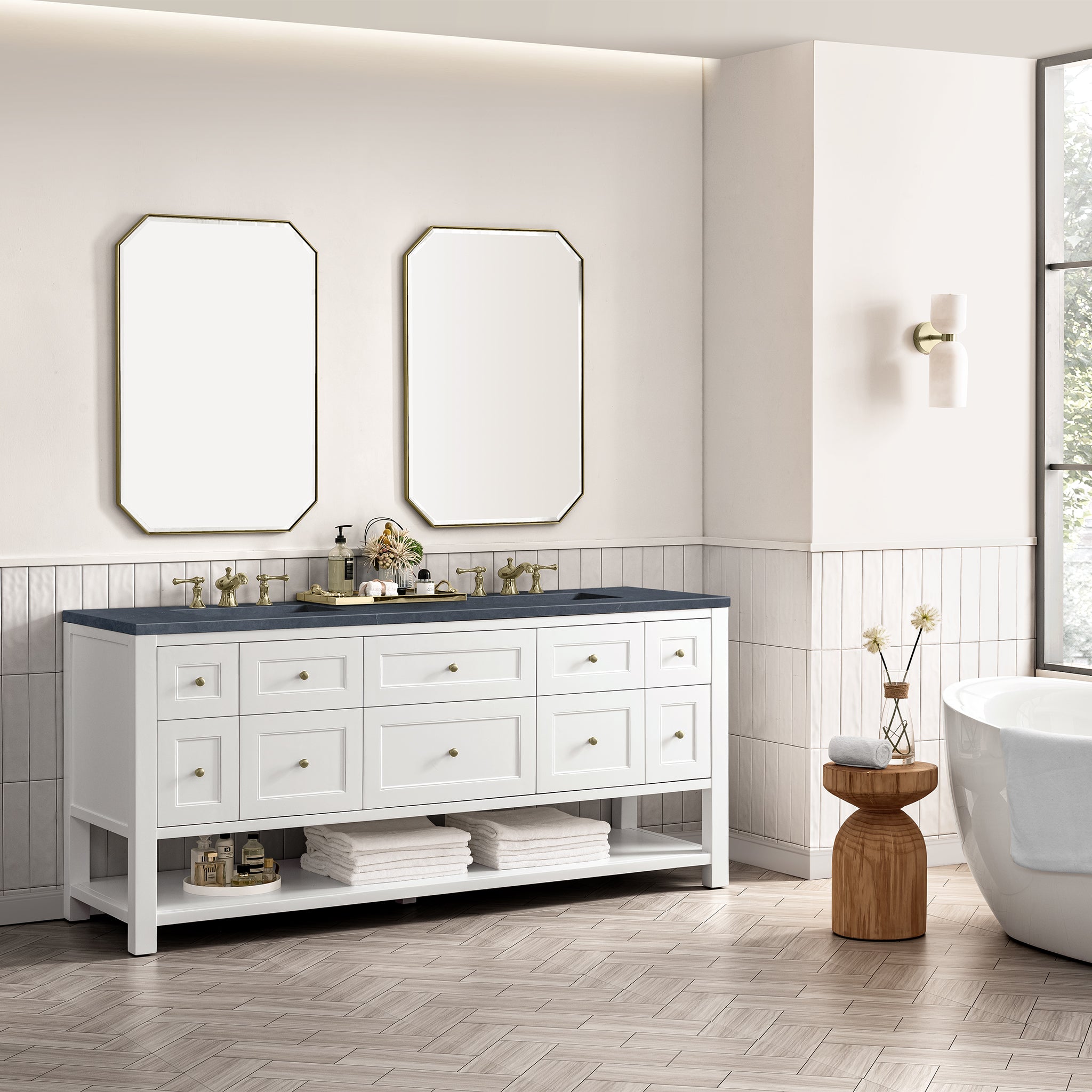 Breckenridge 72-Inch Double Vanity with 3CM Charcoal Soapstone Top in Bright White - Perfect for Modern Bathroom Renovations & Master Suite Upgrades
