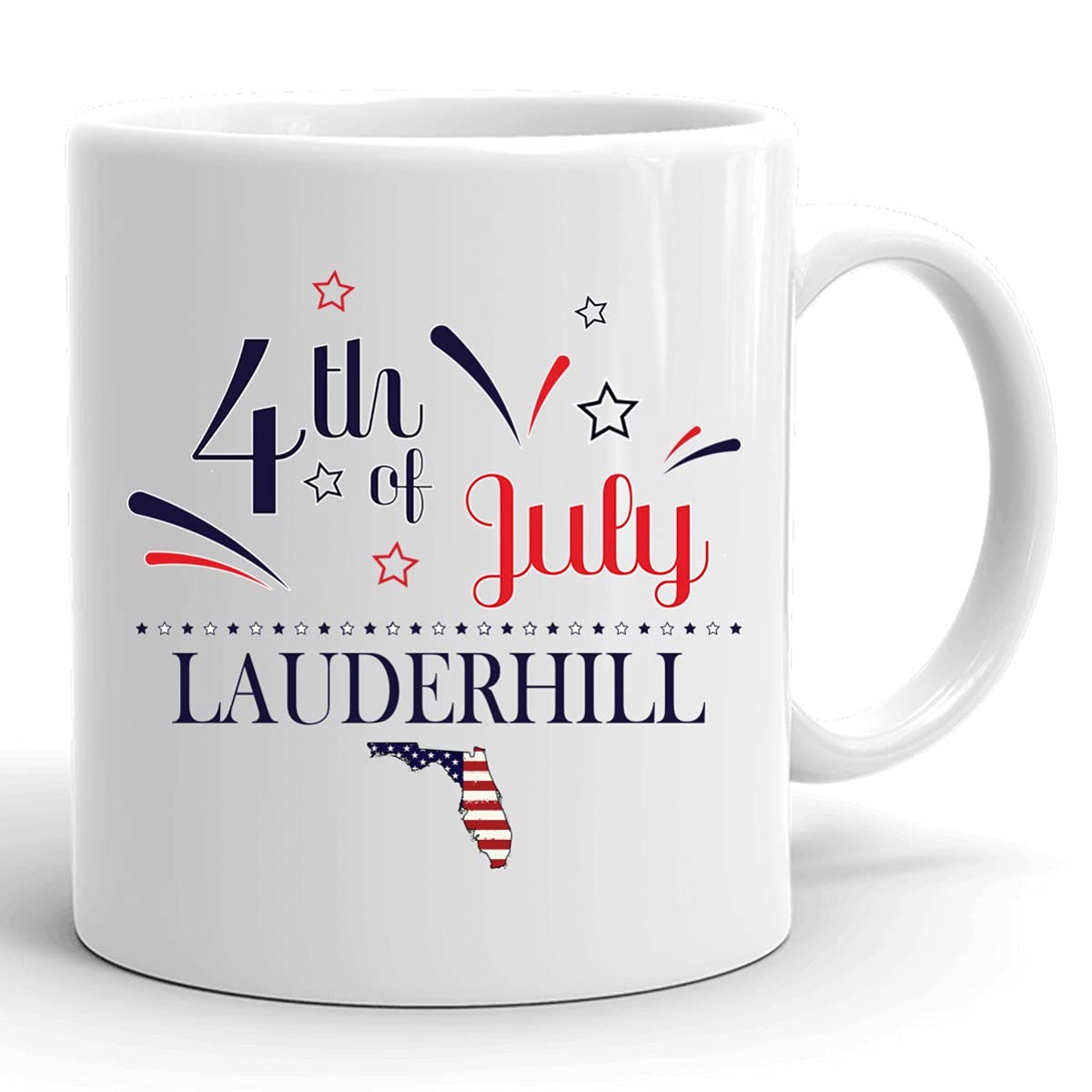 Custom 11oz White Coffee Mug with USA Flag - Personalized Independence Day Gift for Lauderhill Florida - Happy 4th of July Cup for Office, Home & Patriotic Celebrations