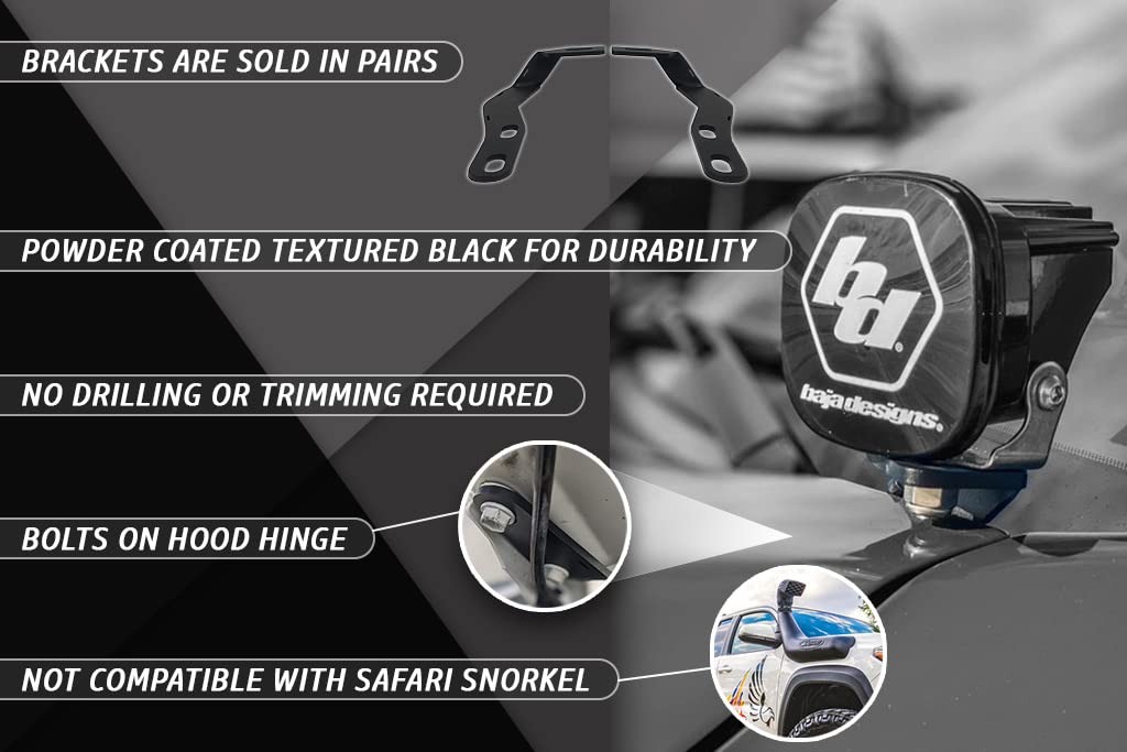 Low Profile Ditch Light Brackets for 2016-2023 Toyota Tacoma 3rd Gen | Hood-Hinge Mounted LED Pod Light Brackets | Heavy Duty Off-Road Accessories | Made in USA by Rago Fabrication | Perfect for Night Driving & Off-Road Adventures