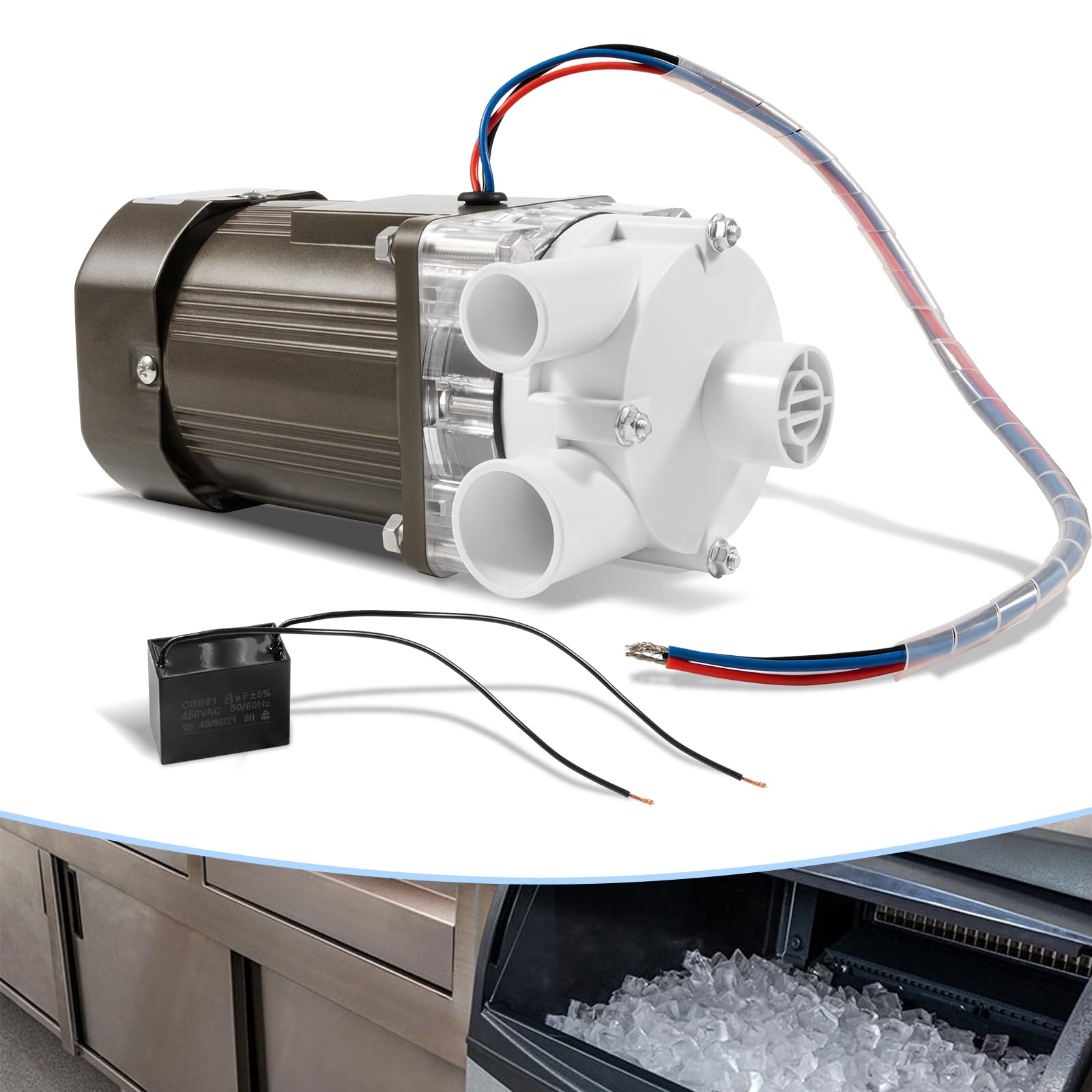 Hoshizaki KM Series Ice Machine Replacement Motor 120V 60W - S-0730 Water Pump Motor Assembly for KM-1200S, KM-1300S (Motor # M91X60S201) - Perfect for Commercial Ice Maker Repair & Maintenance