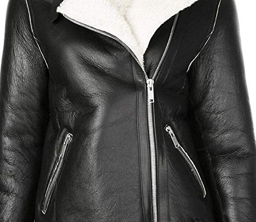 Shapior Women's Real Leather Shearling Fur Blazer Jacket - Designer Black Coat for Winter Fashion, Office Wear & Casual Outfits