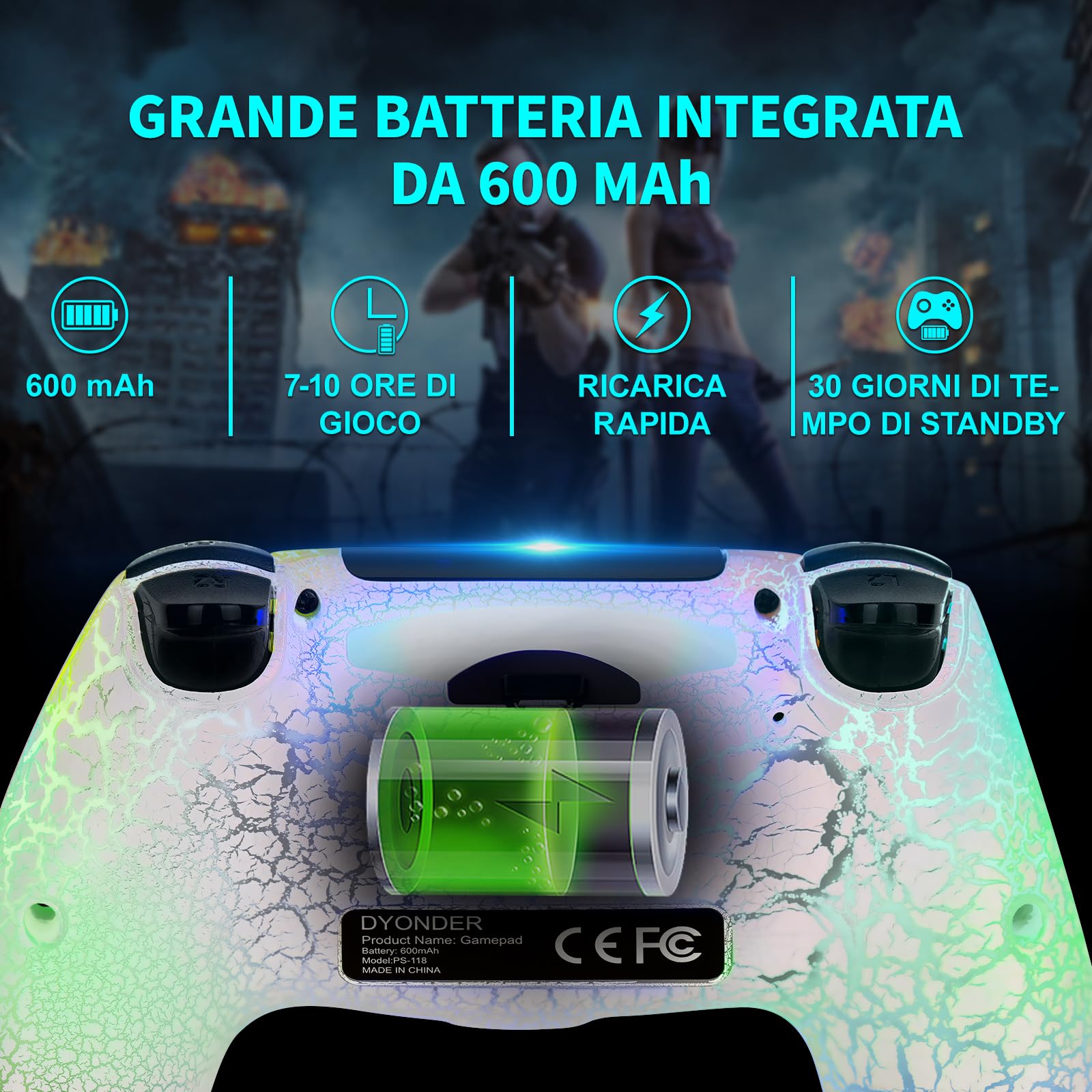 DYONDER Wireless Controller for PS4, Dual Vibration Gamepad with RGB Light, Compatible with PS4/Slim/Pro/PC - Perfect for Gaming, Streaming & Multiplayer Sessions