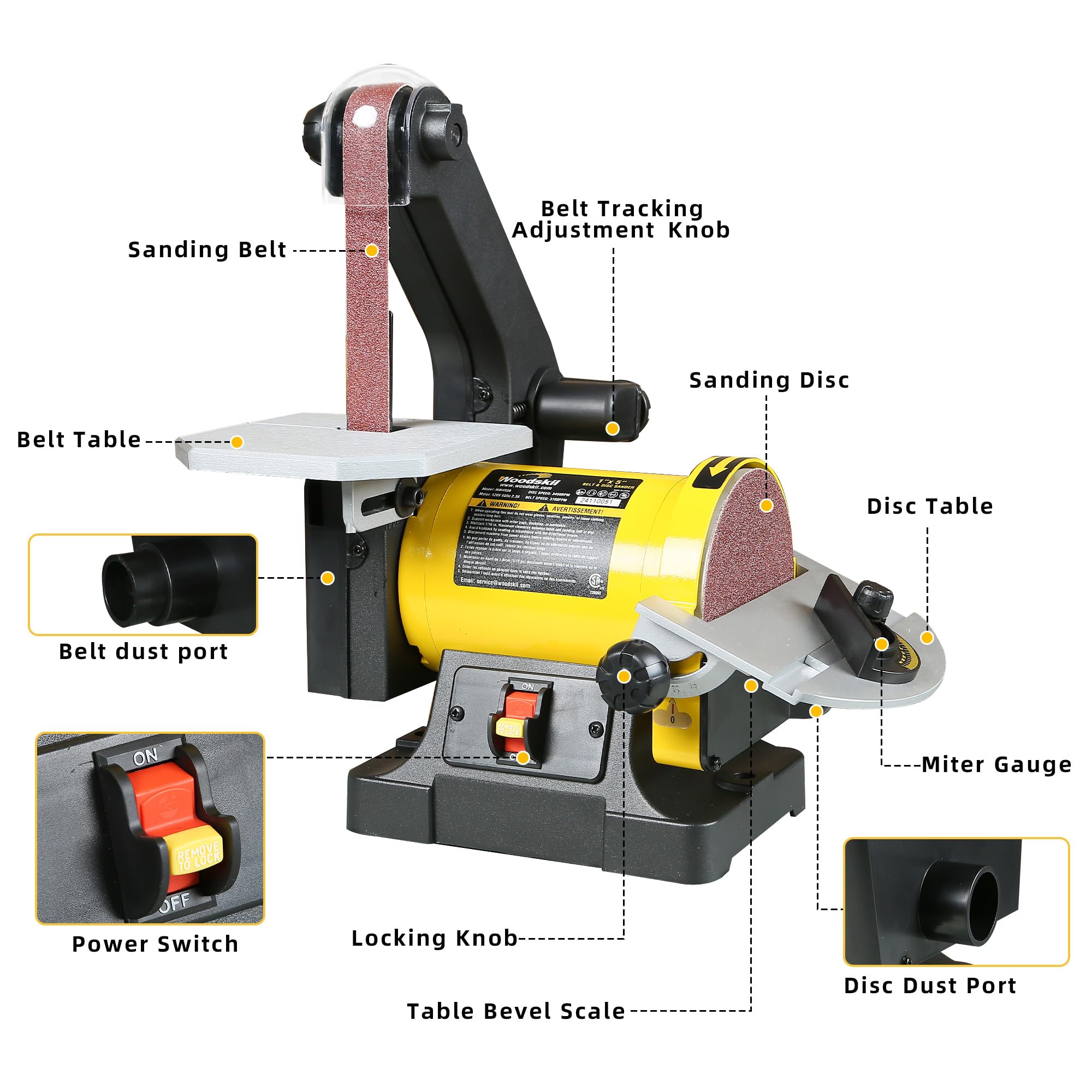 Upgraded 1 in. x 30 in. Belt & 5 in. Disc Sander for Woodworking - Heavy Duty Bench Sander for Sanding, Polishing & Sharpening - Perfect for DIY Projects, Furniture Making & Metalworking