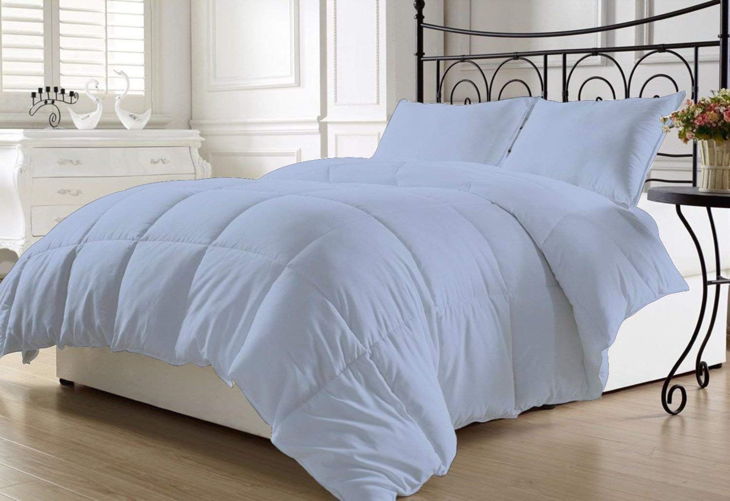 Premium 3-Piece King/California King Comforter Set - 100% Egyptian Cotton 800 Thread Count, Down Alternative with 116oz Fill - Light Blue Solid Bedding for Luxurious Comfort | Perfect for Master Bedrooms, Guest Rooms & Cozy Winter Nights