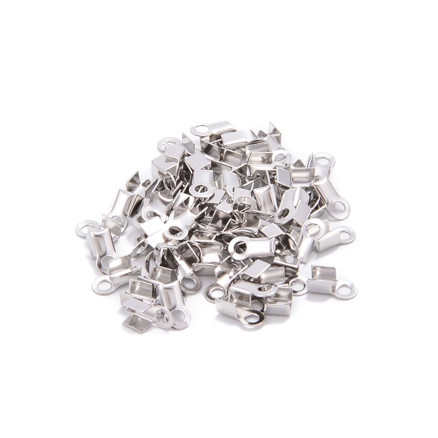 2.1mm Hole 304 Stainless Steel Cord Crimps - 4x8mm Size (75 Pieces/Bag) for Jewelry Making, DIY Crafts & Beading Projects