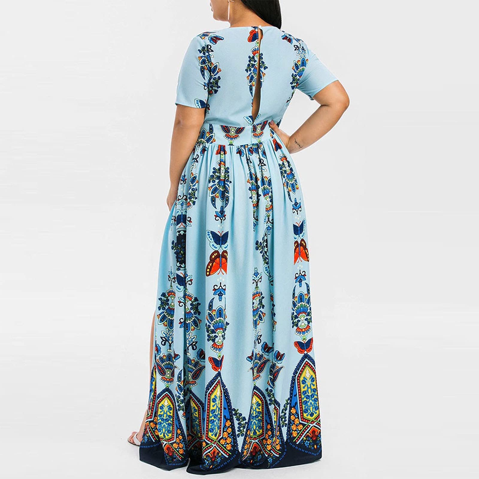2024 Plus Size Summer Dresses for Women - Boho Print High Low V-Neck Maxi Beach Dress for Wedding Guest & Casual Wear | Perfect for Beach Vacations, Garden Parties & Summer Outings