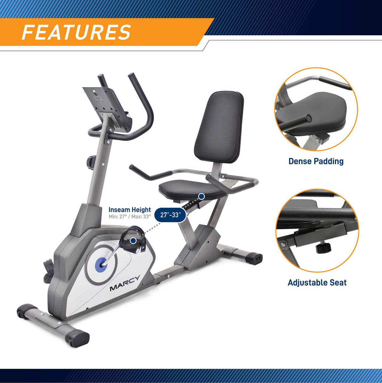 Marcy NS 40502R Recumbent Exercise Bike - Comfortable Home Workout Equipment for Cardio & Strength Training | Perfect for Home Gym, Rehabilitation & Low-Impact Fitness