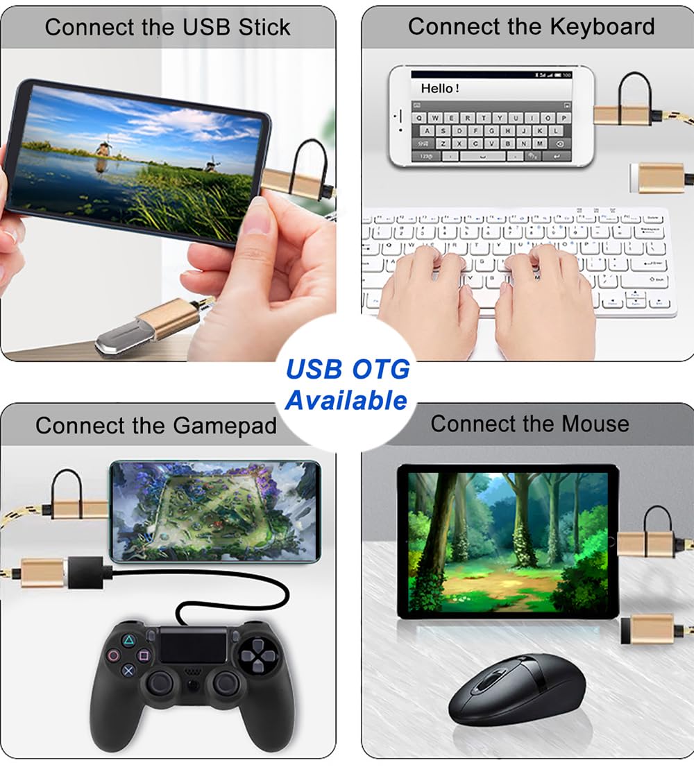 2-in-1 USB C/Micro to USB Adapter - Dual Function OTG Cable for Samsung Galaxy S21/S22/S23/Note 20/10/A53, Google Pixel & Android Devices - Gold | Fast Charging & Data Transfer | Perfect for Travel, Office & Home Use