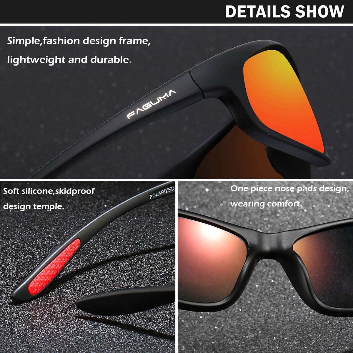 FAGUMA Polarized Sports Sunglasses for Men - UV400 Protection for Cycling, Driving, Fishing - Lightweight & Durable for Outdoor Activities