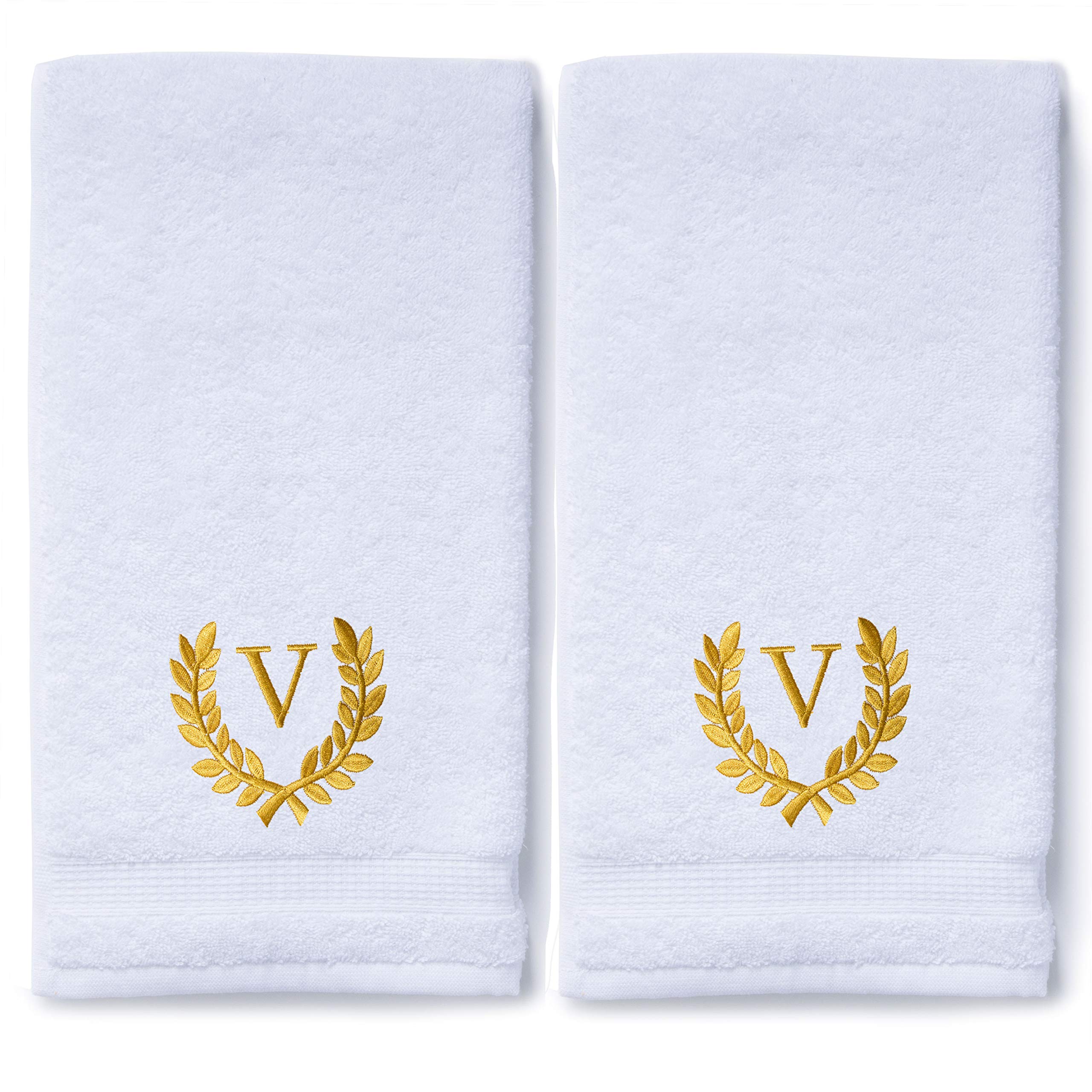 Personalized Monogrammed Hand Towels Set of 2 - Luxury Turkish Cotton 16x30 Inch for Bathroom, Kitchen & Spa | Custom Wedding & Bridal Gift with Roman Font | Soft Oversized Decorative Towel for Home, Makeup & Guest Bath